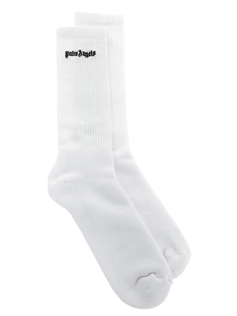 Shop Palm Angels Embroidered Logo Socks In White