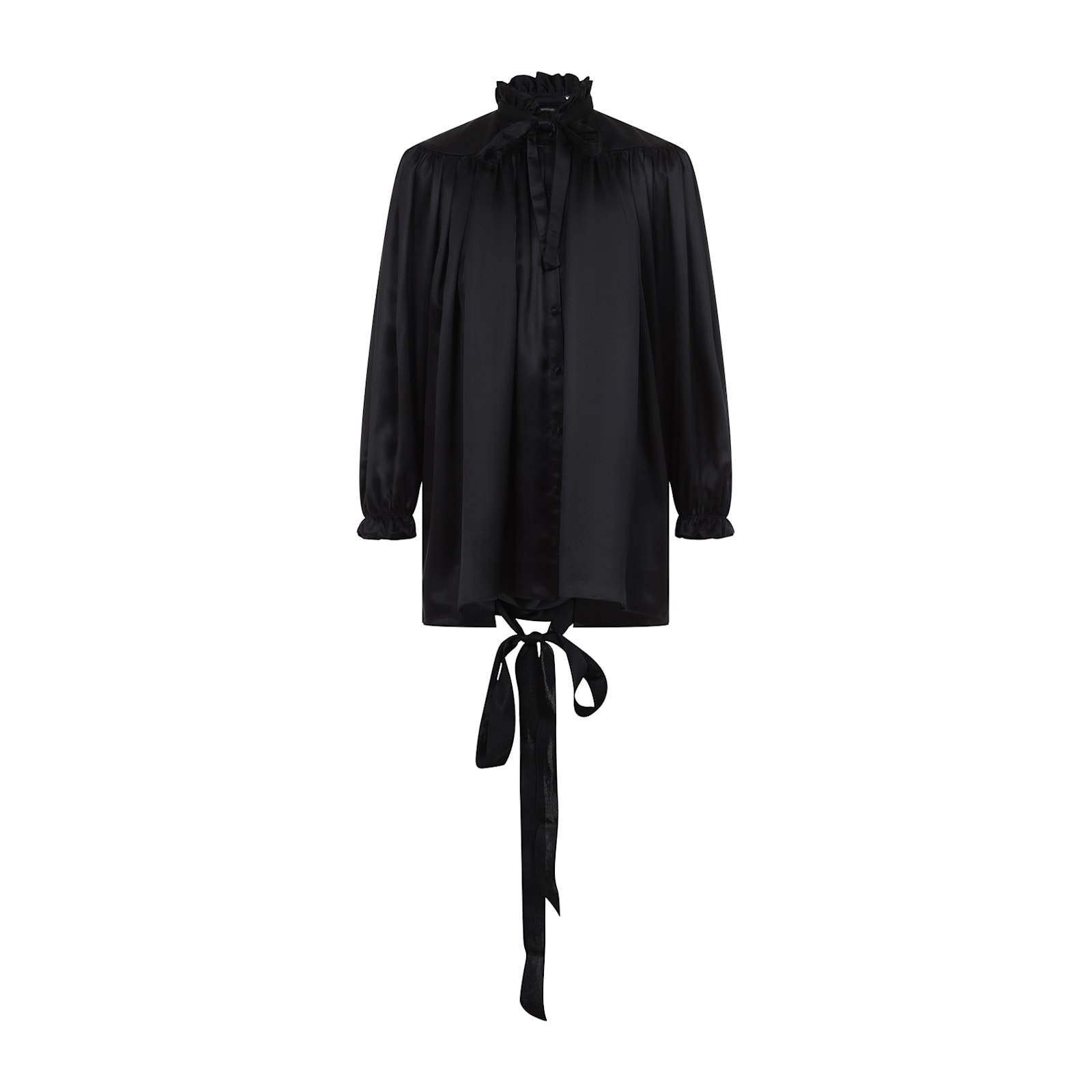 Balenciaga Silk Blouse With Decorative Tie At Neckline In Black