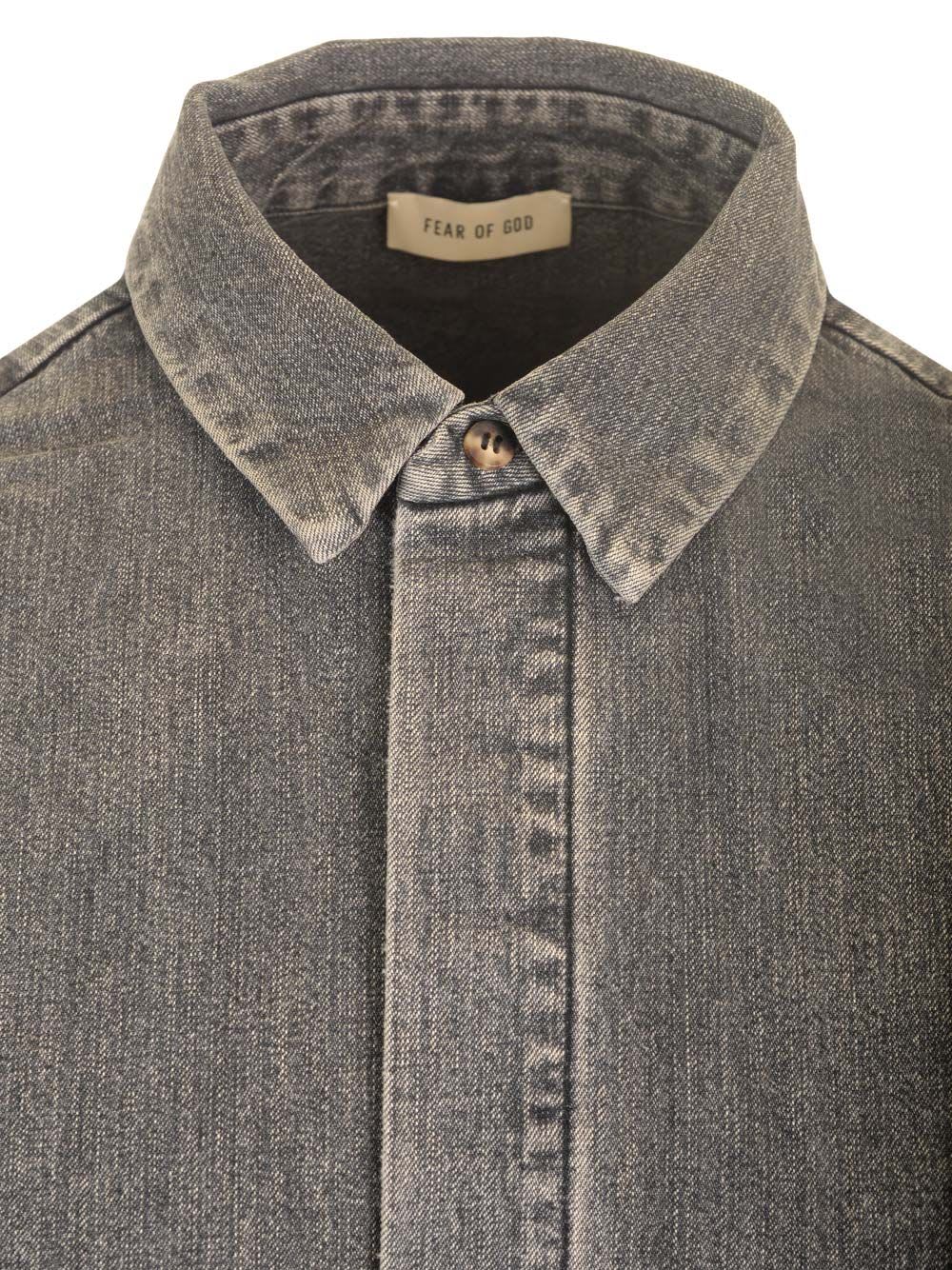 Shop Fear Of God Vented Denim Shirt In Black