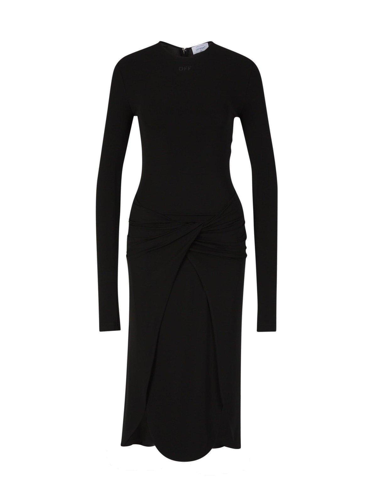 Shop Off-white Twist Detailed Long-sleeved Dress In Black