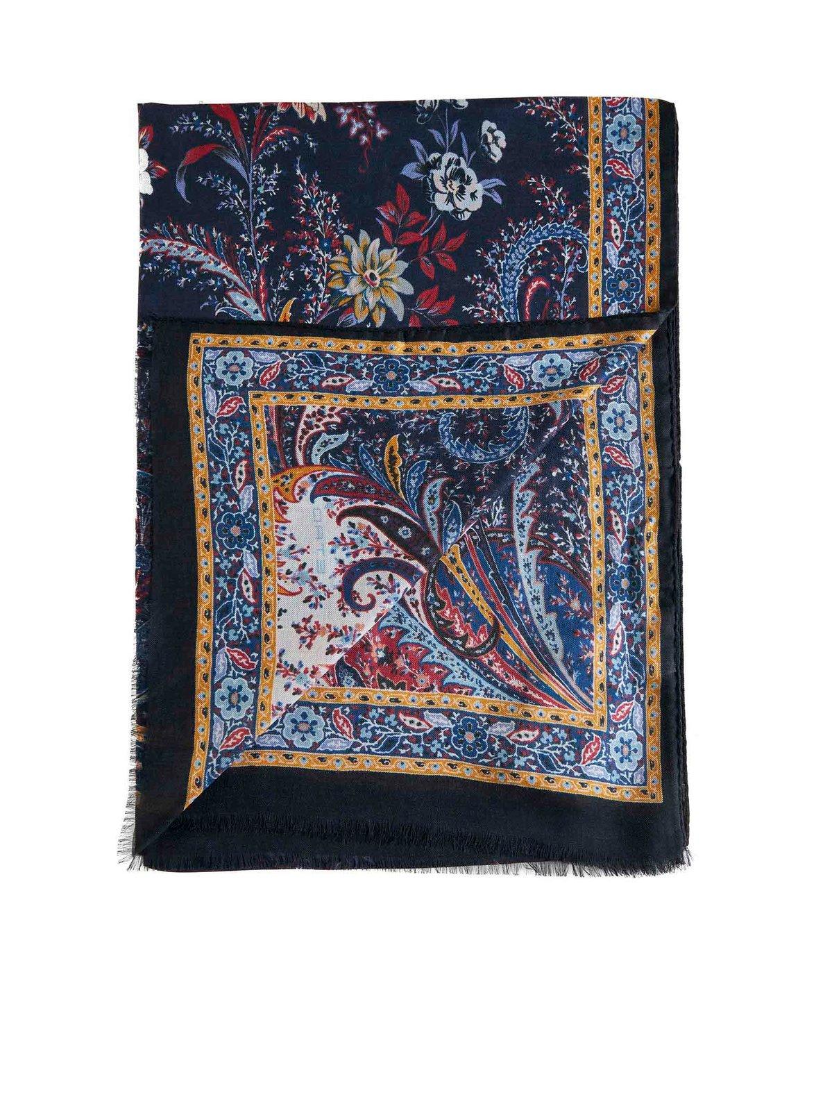 Shop Etro Floral Print Frayed Edge Scarf In Multicolor