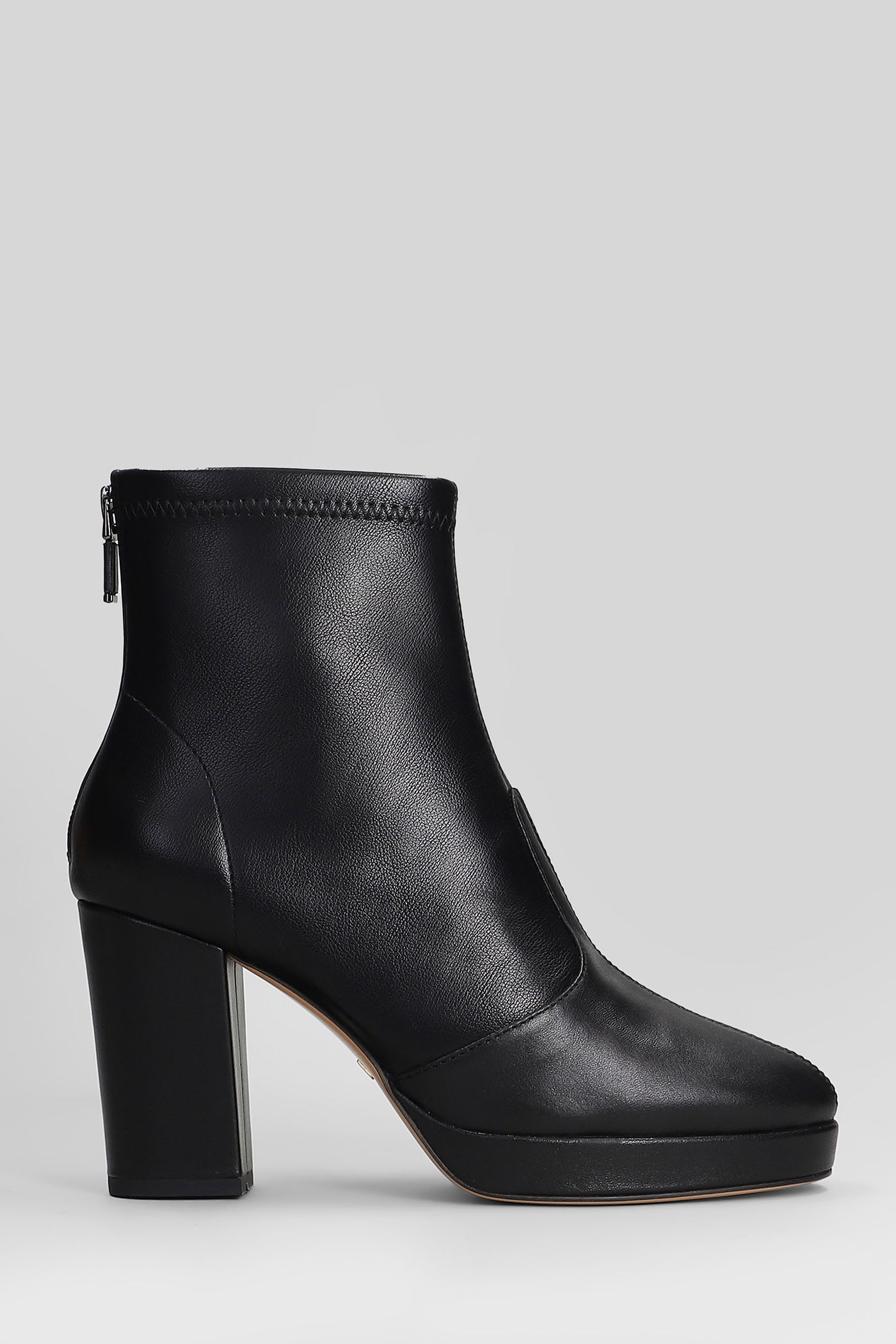 Lola Cruz High Heels Ankle Boots In Black Leather In Black