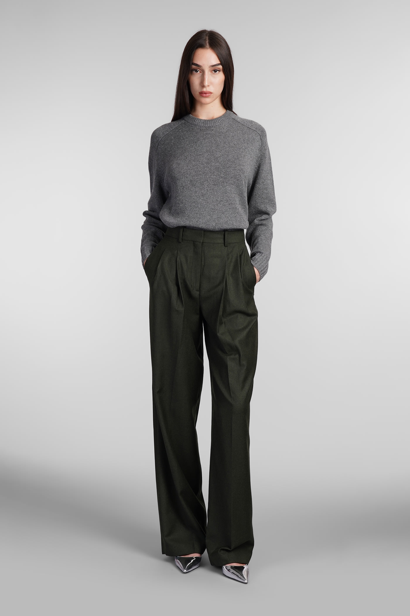 Shop Theory Pants In Green Wool