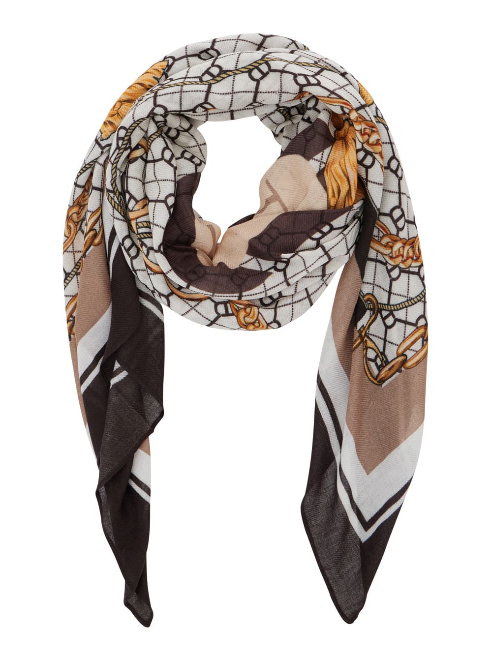 Twinset Brown Scarf With Geometric Chain Motif In Viscose Woman In Brown