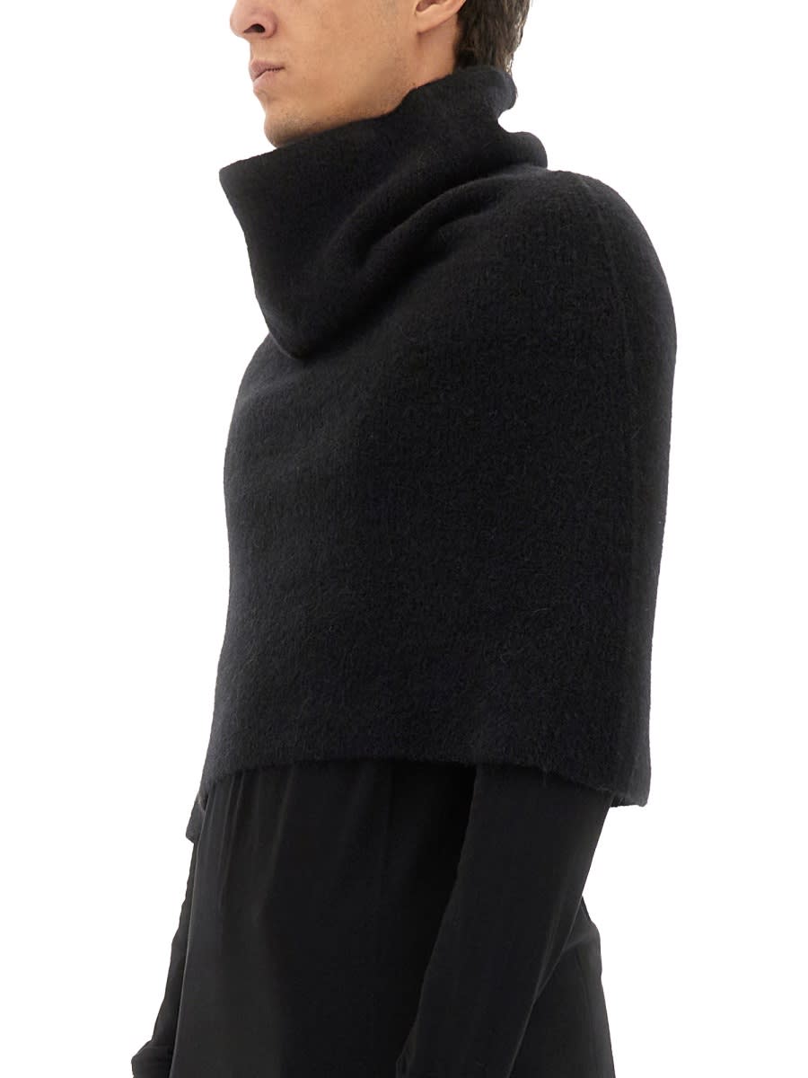 Rick Owens Knitted Cape With Soft Textured Fabric In Black