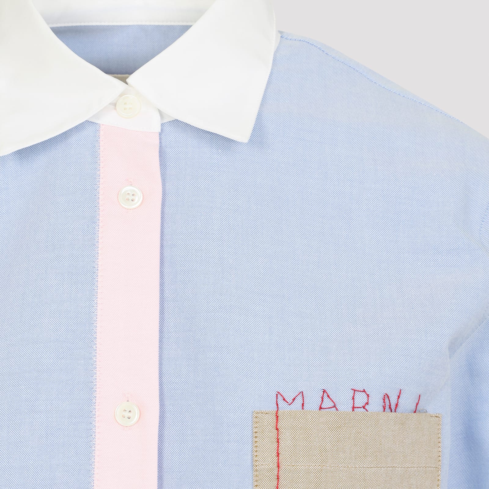 Marni Baby Shirt With Embroidered Front Pocket In Blue