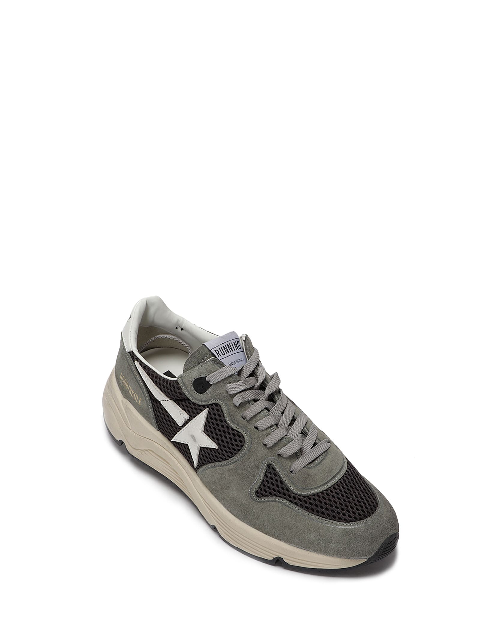Golden Goose Running Sole In Green Suede With White Leather Star And Heel In Gray
