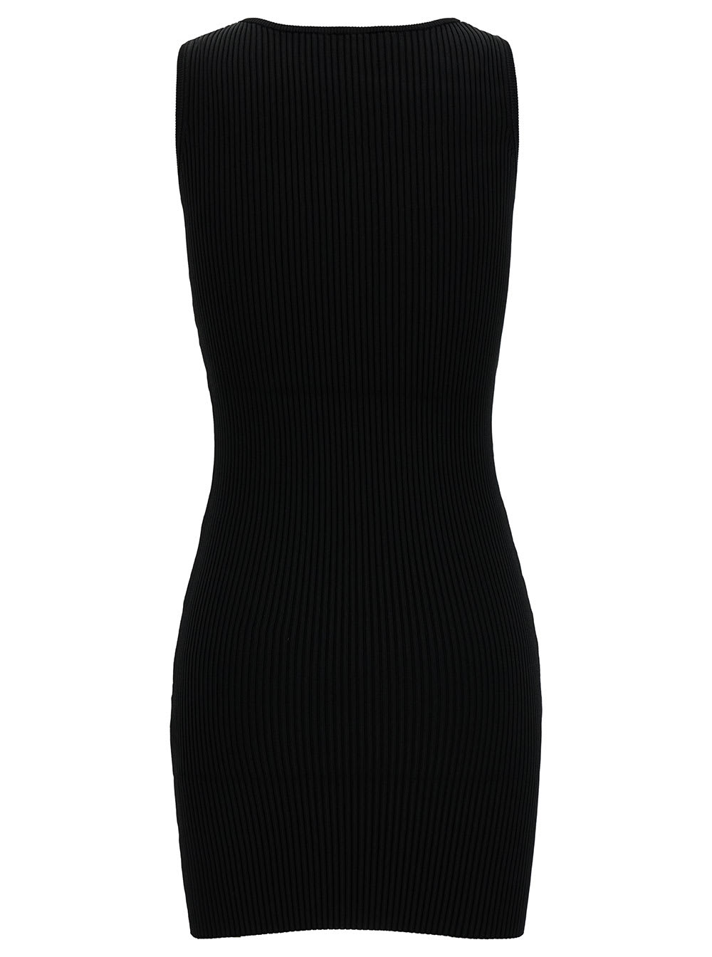 Coperni Mini Black Dress With Cut-out And Logo Detail In Ribbed Viscose Woman In Black