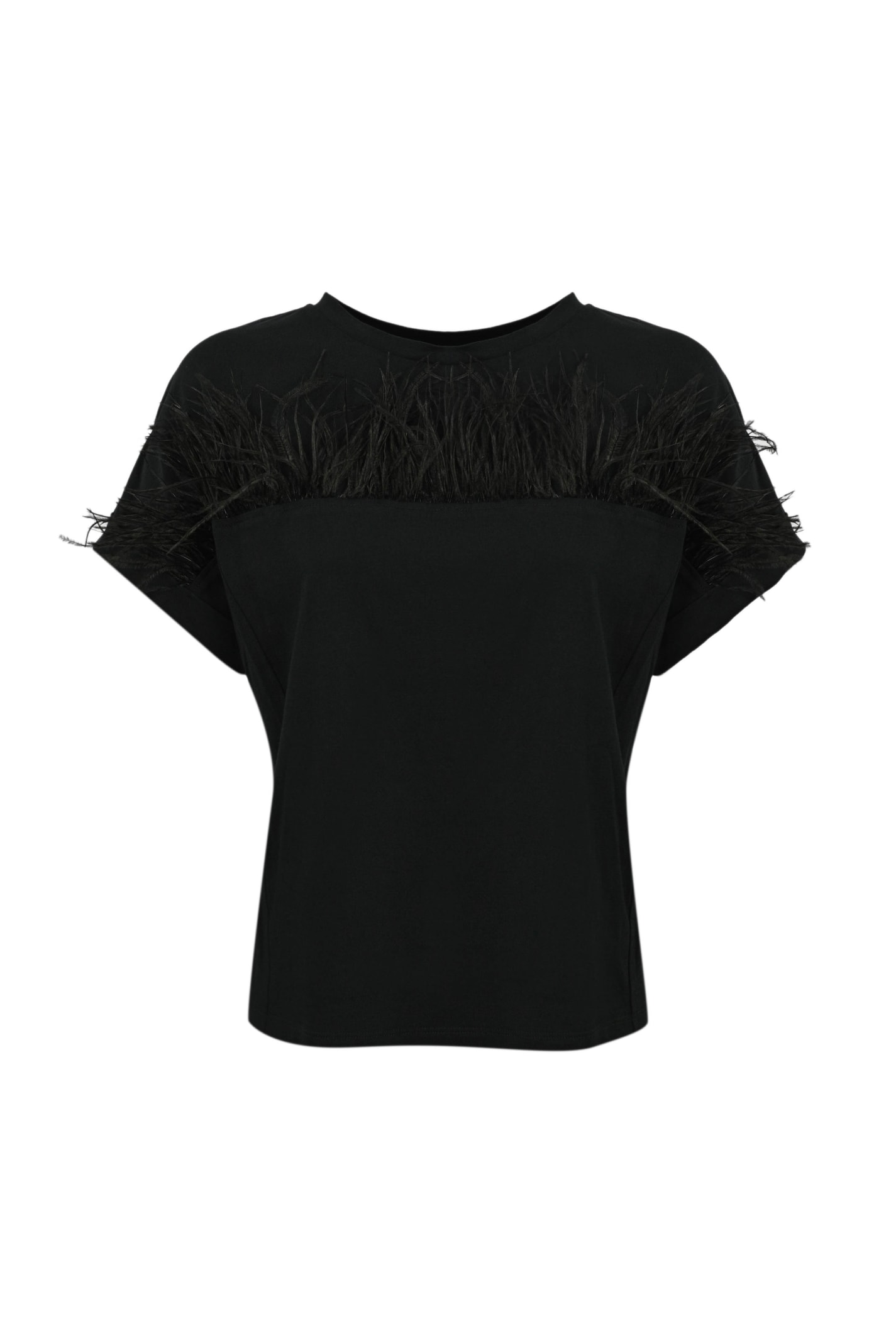 Shop Twinset T-shirt With Feathers In Nero