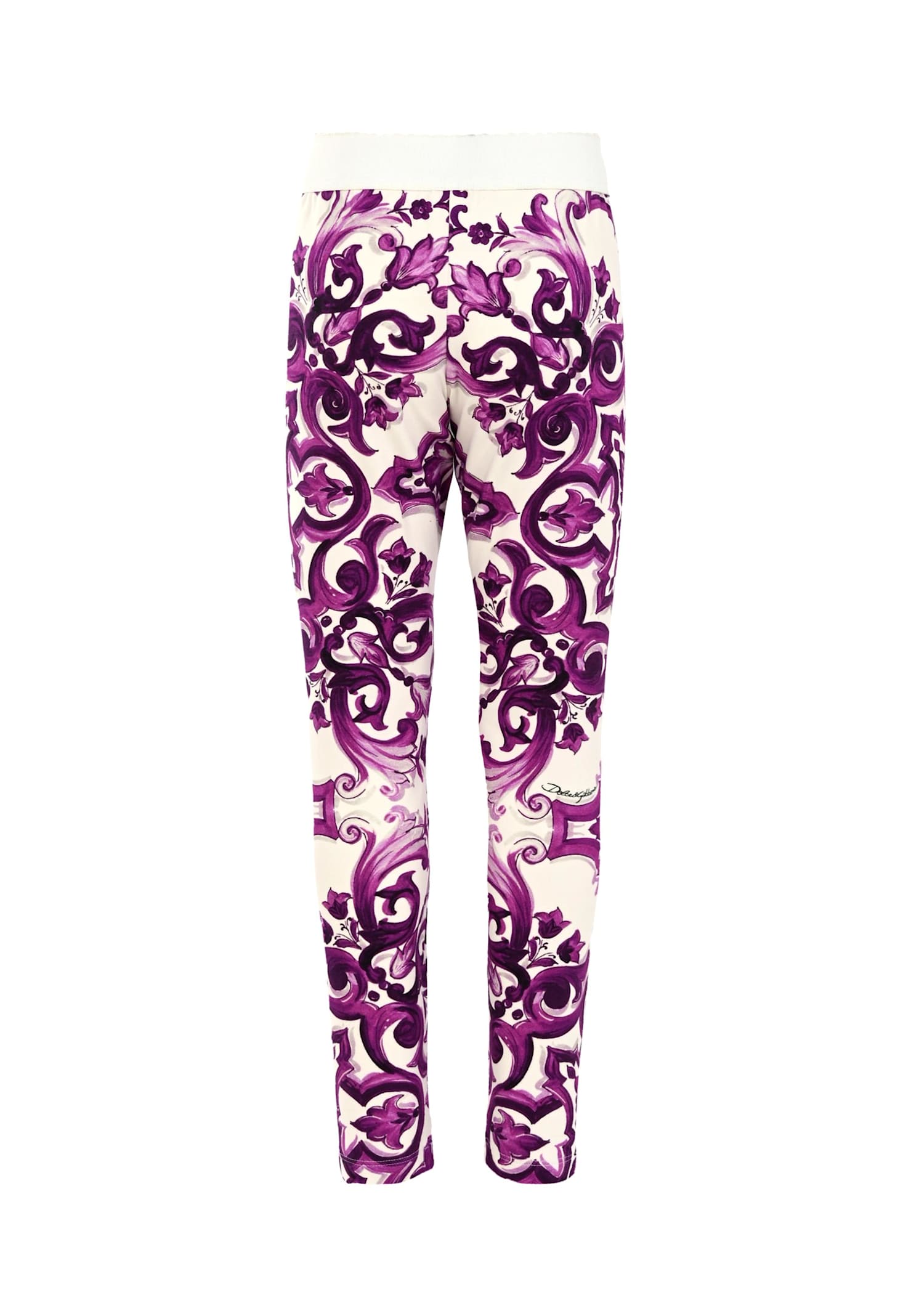 Dolce & Gabbana Majolica-print Interlock Leggings In Purple
