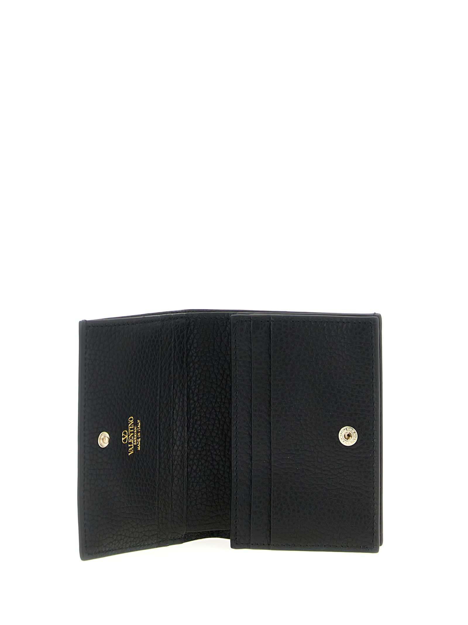 Valentino Garavani Valentino Small Rockstud Calfskin Wallet In Black