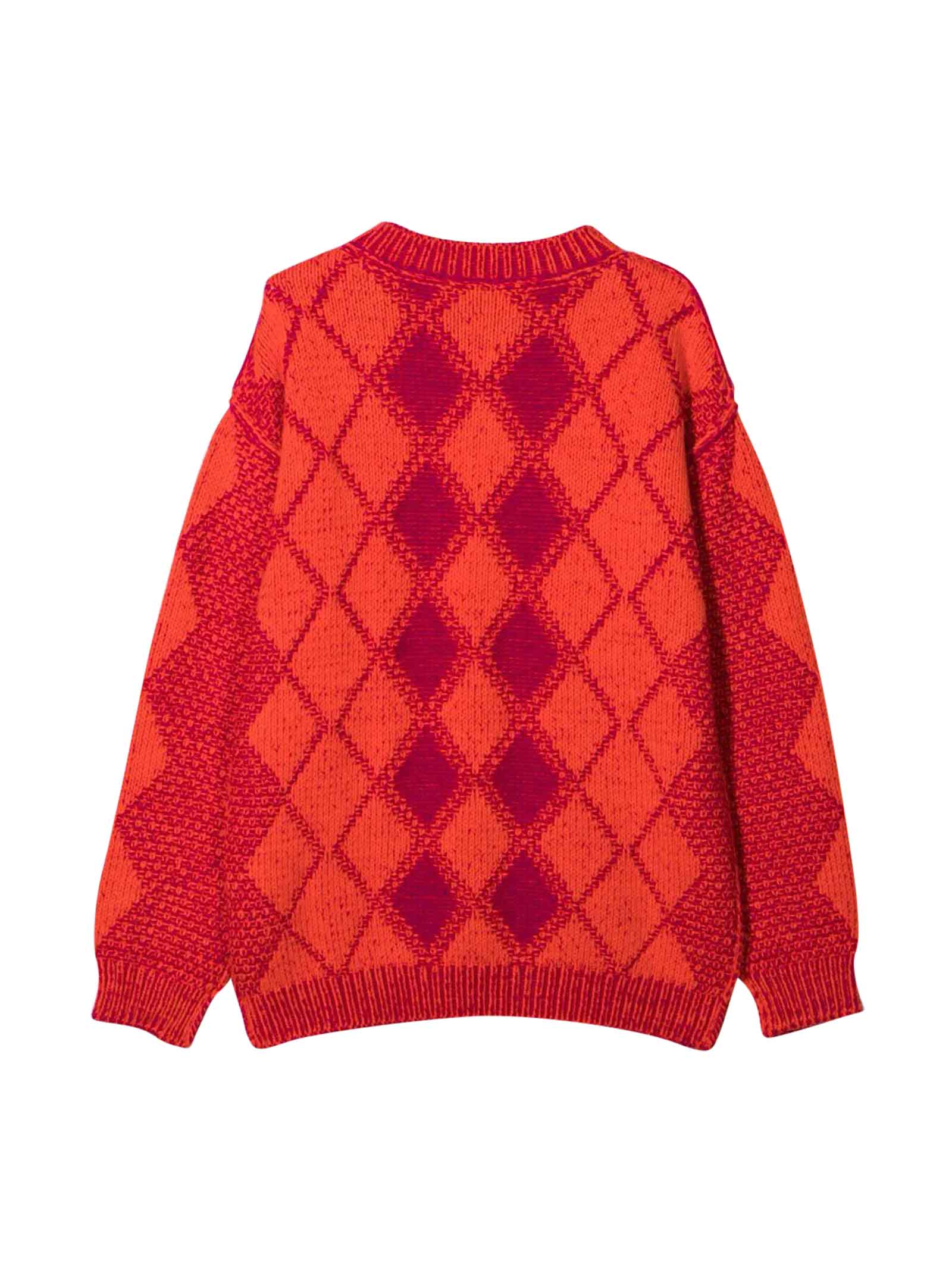 Shop Versace Young Red Checked Sweater In Arancio/fucsia