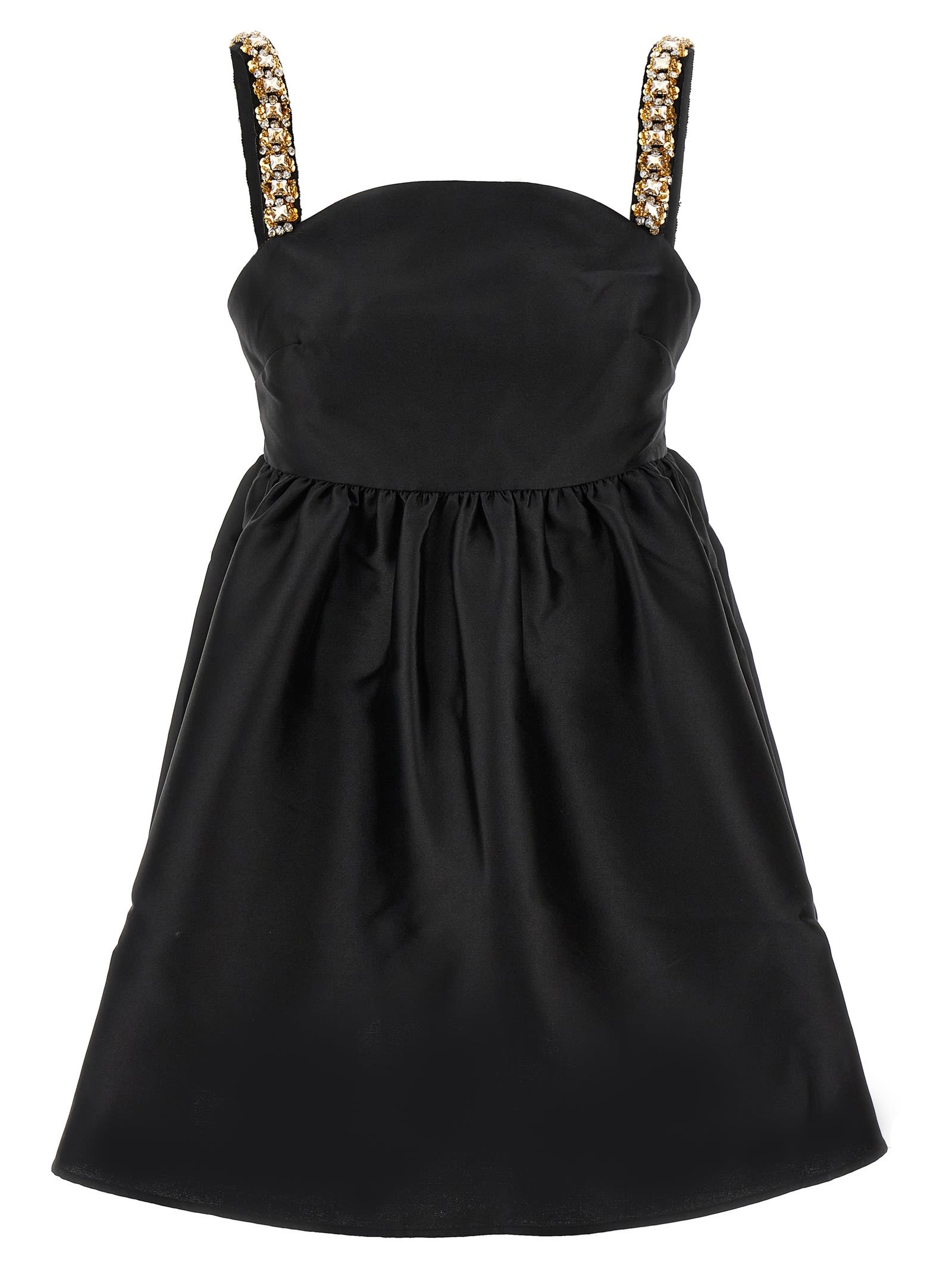 Shop Self-portrait Black Taffeta Embellished Mini Dress