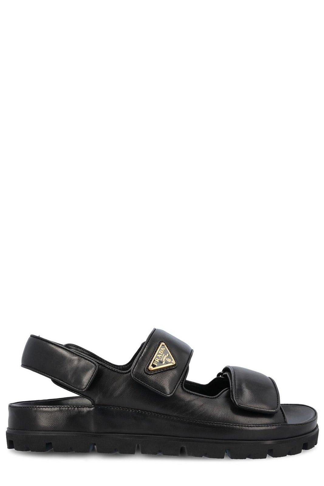 Shop Prada Triangle-logo Sandals In Nero