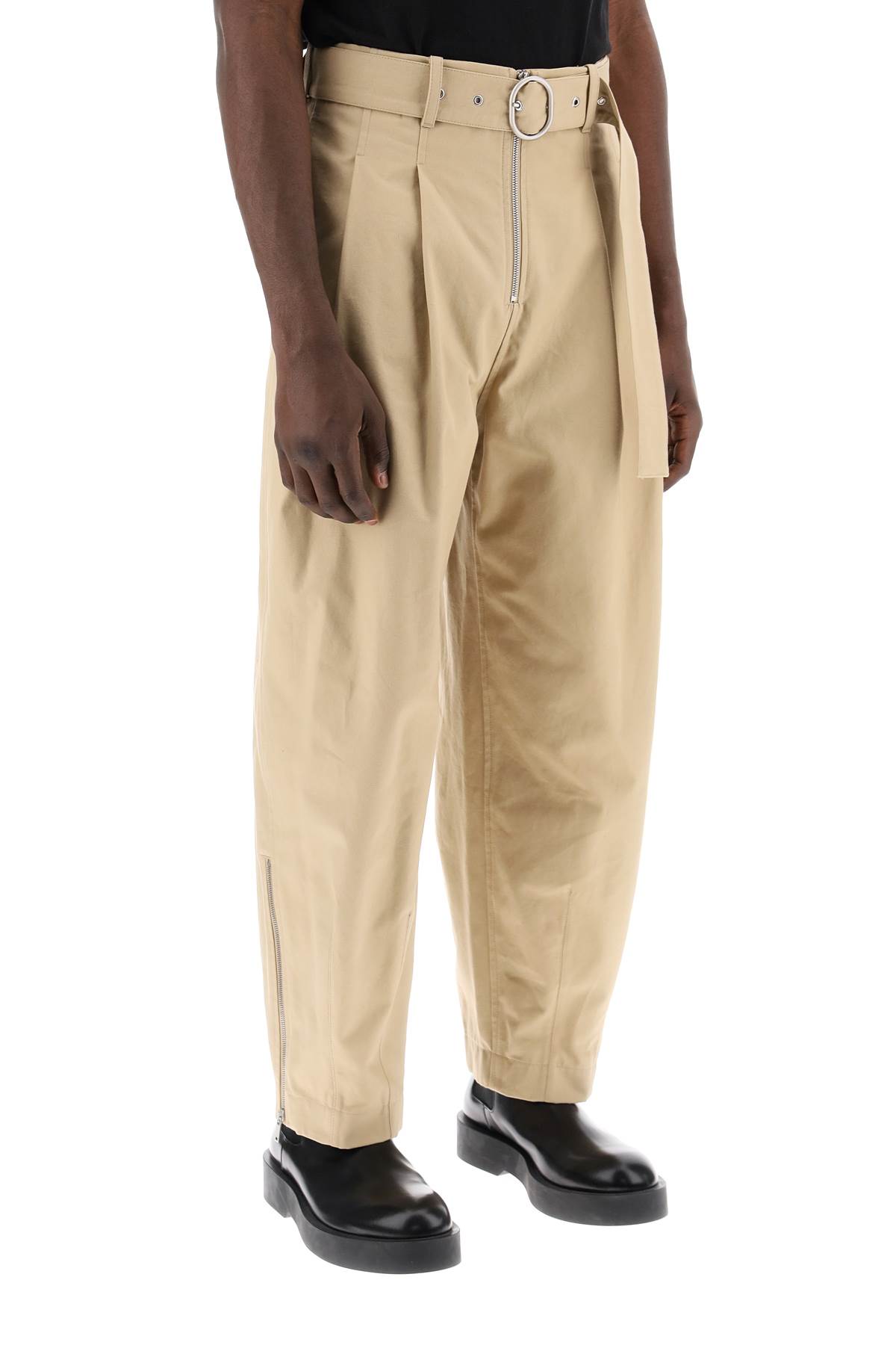 Shop Jil Sander Cotton Pants With Removable Belt In Dove Grey (beige)