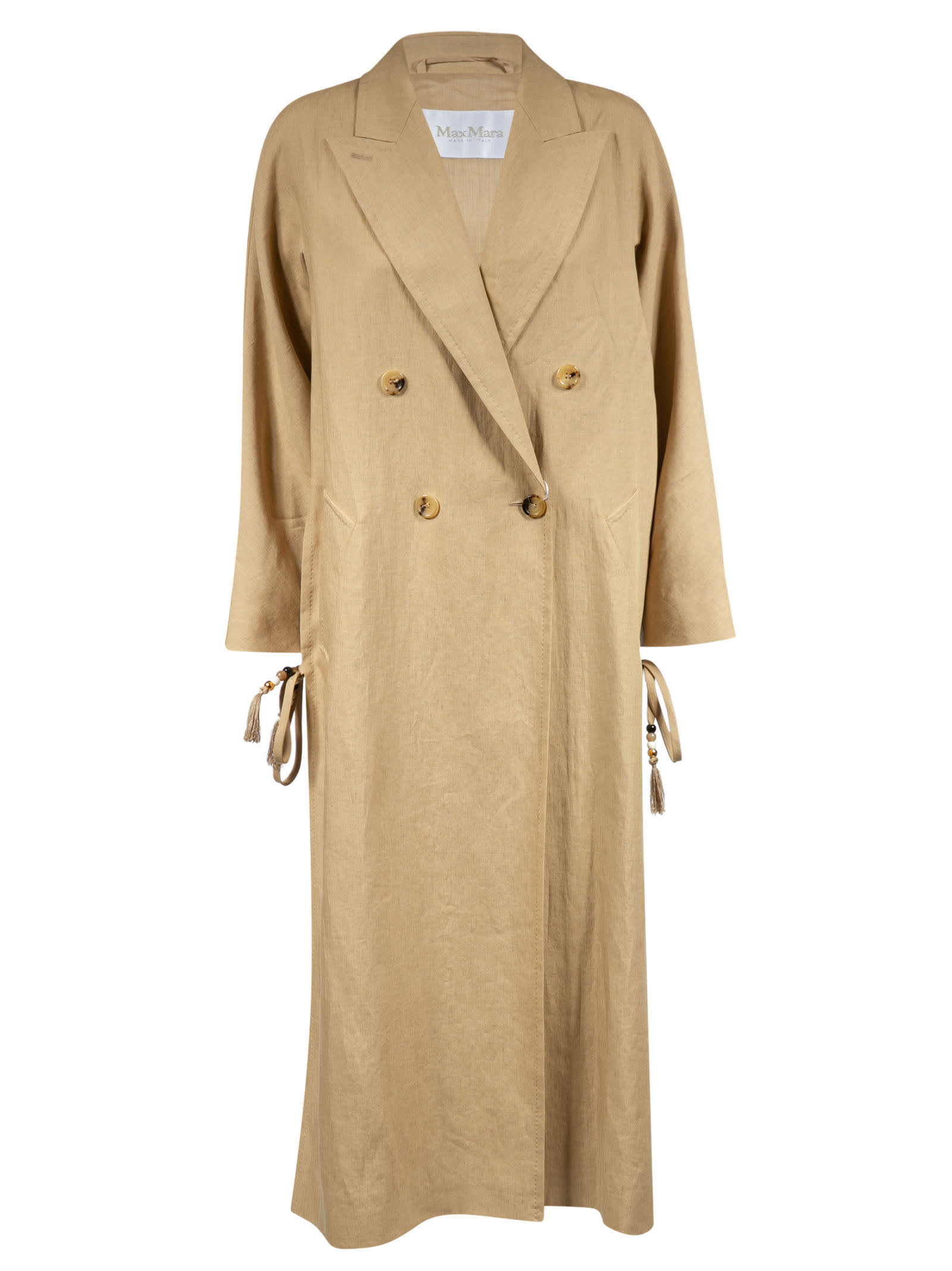 Max Mara Double-breasted Side Bow Tie Detail Coat