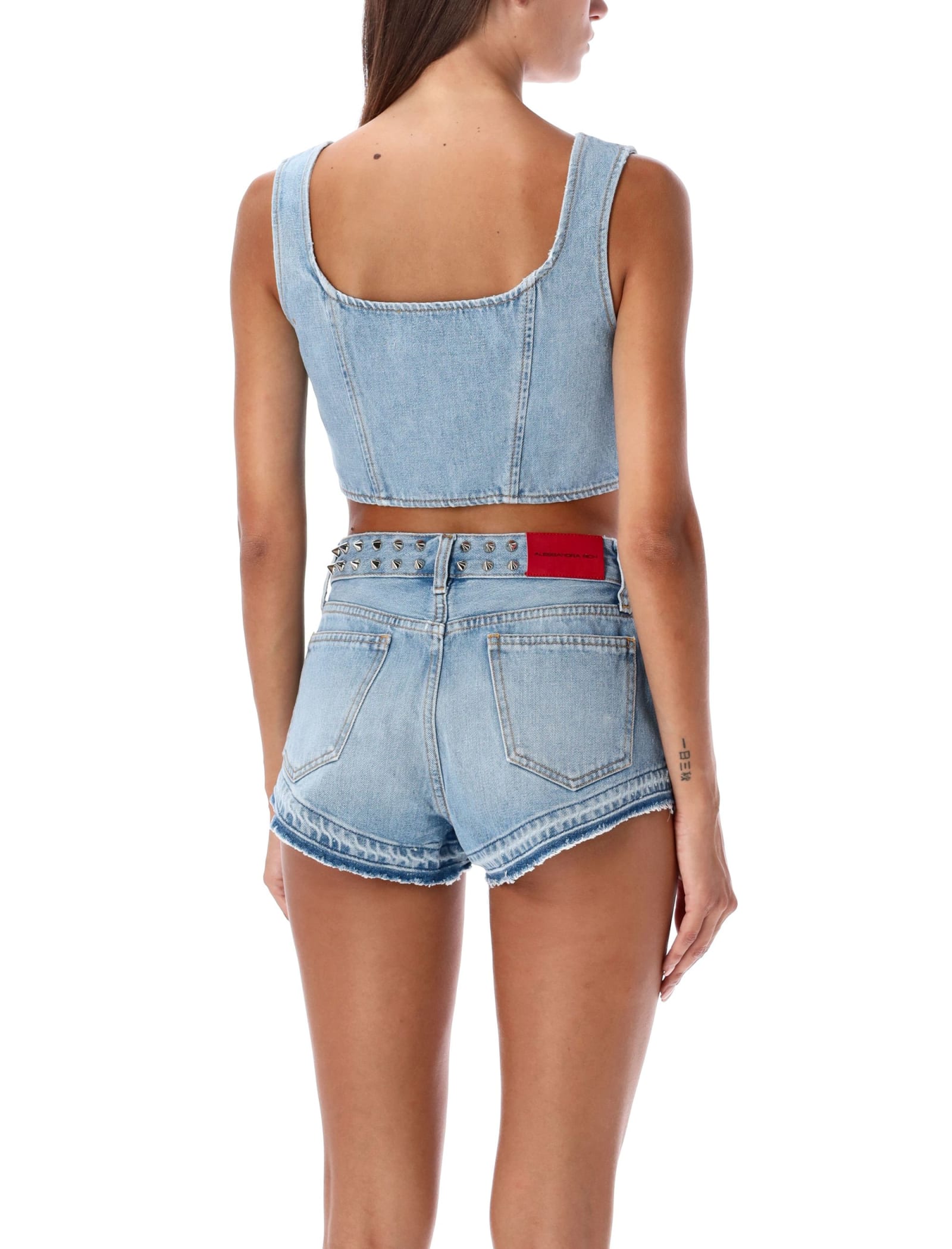 Alessandra Rich Denim Corset Top in Light Blue