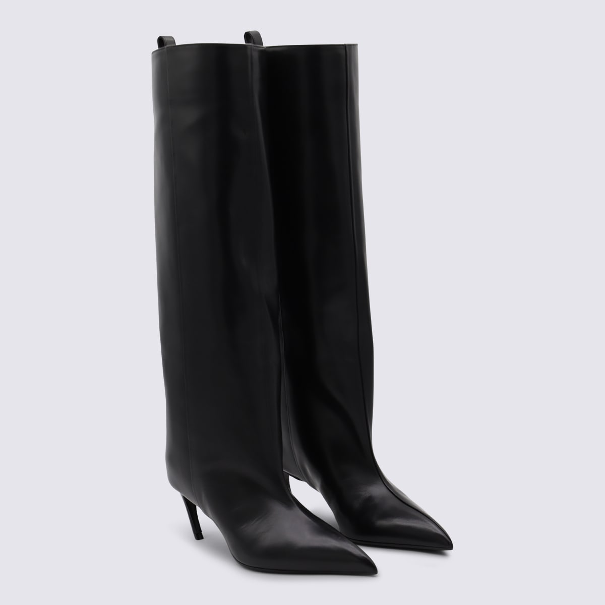 Attico Leather High Shaft Ankle Boots With Pointed Toe In Black