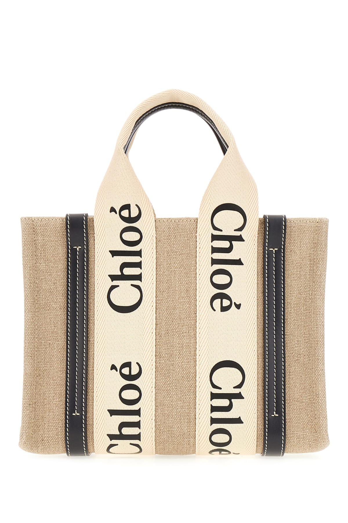 Shop Chloé Sand Linen Small Woody Handbag In 91j