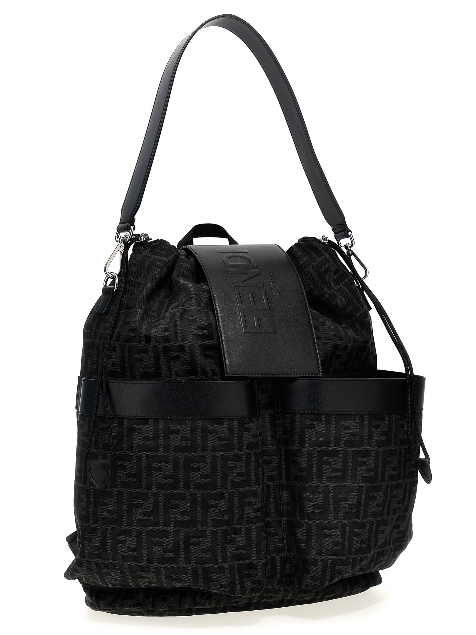 Shop Fendi Strike Large Backpack In Npn Asfalto Nero Palladio