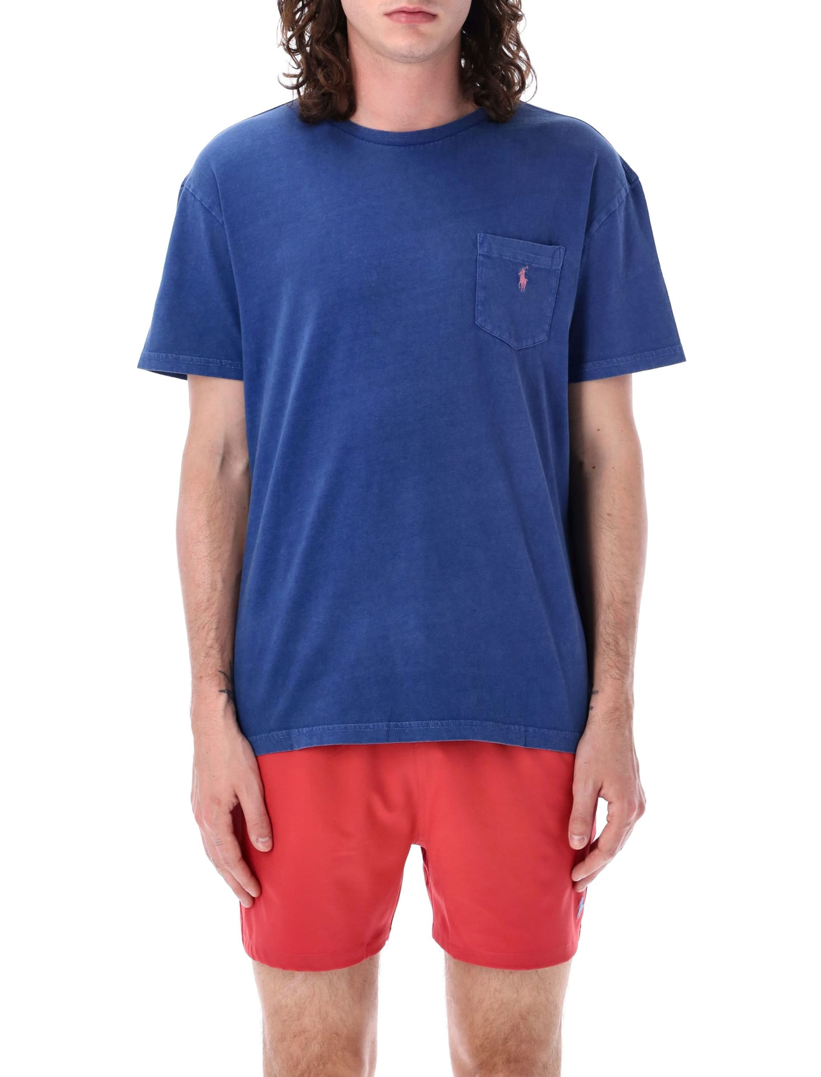 Shop Polo Ralph Lauren Washed Pocket Tee In Blue
