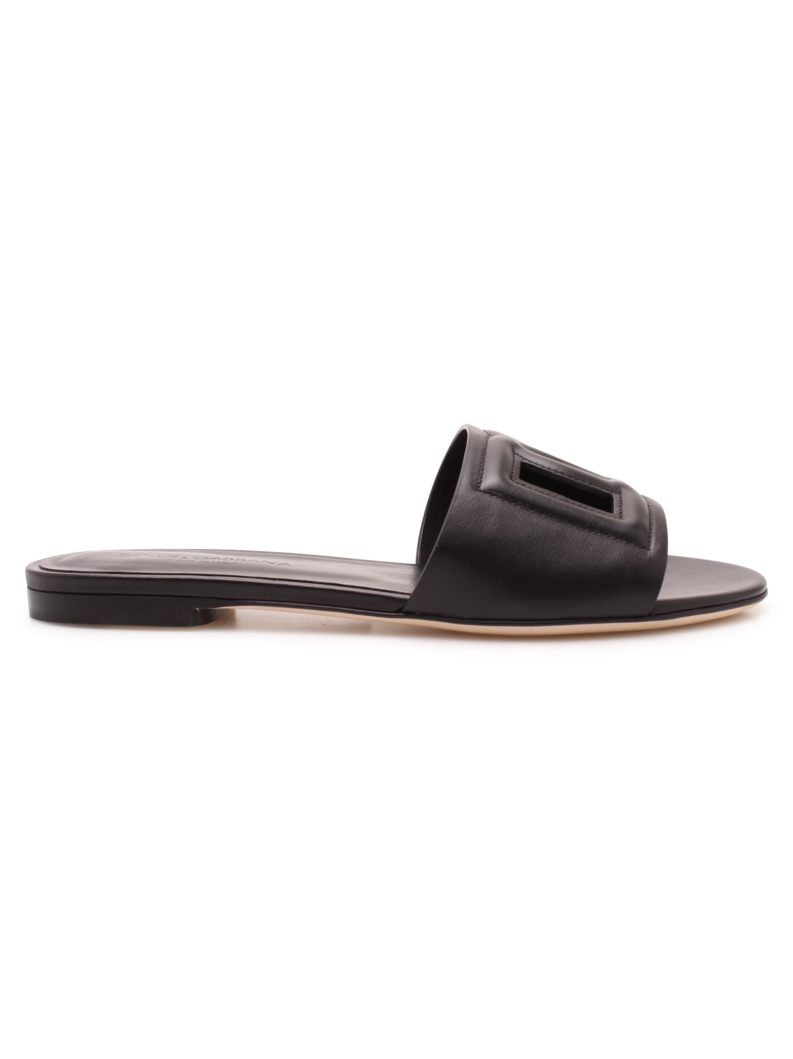 Shop Dolce & Gabbana Leather Sliders With Logo Dg