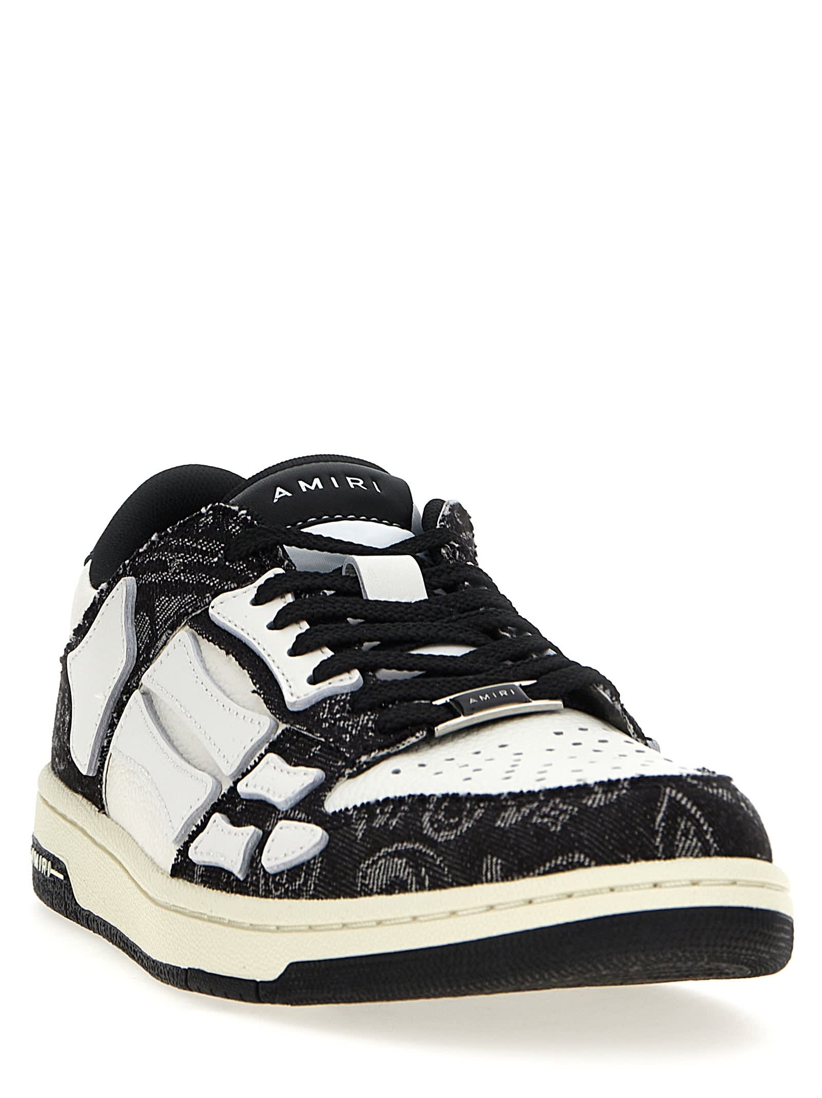 Shop Amiri Bandana Denim Skel Top Low Sneakers In White/black