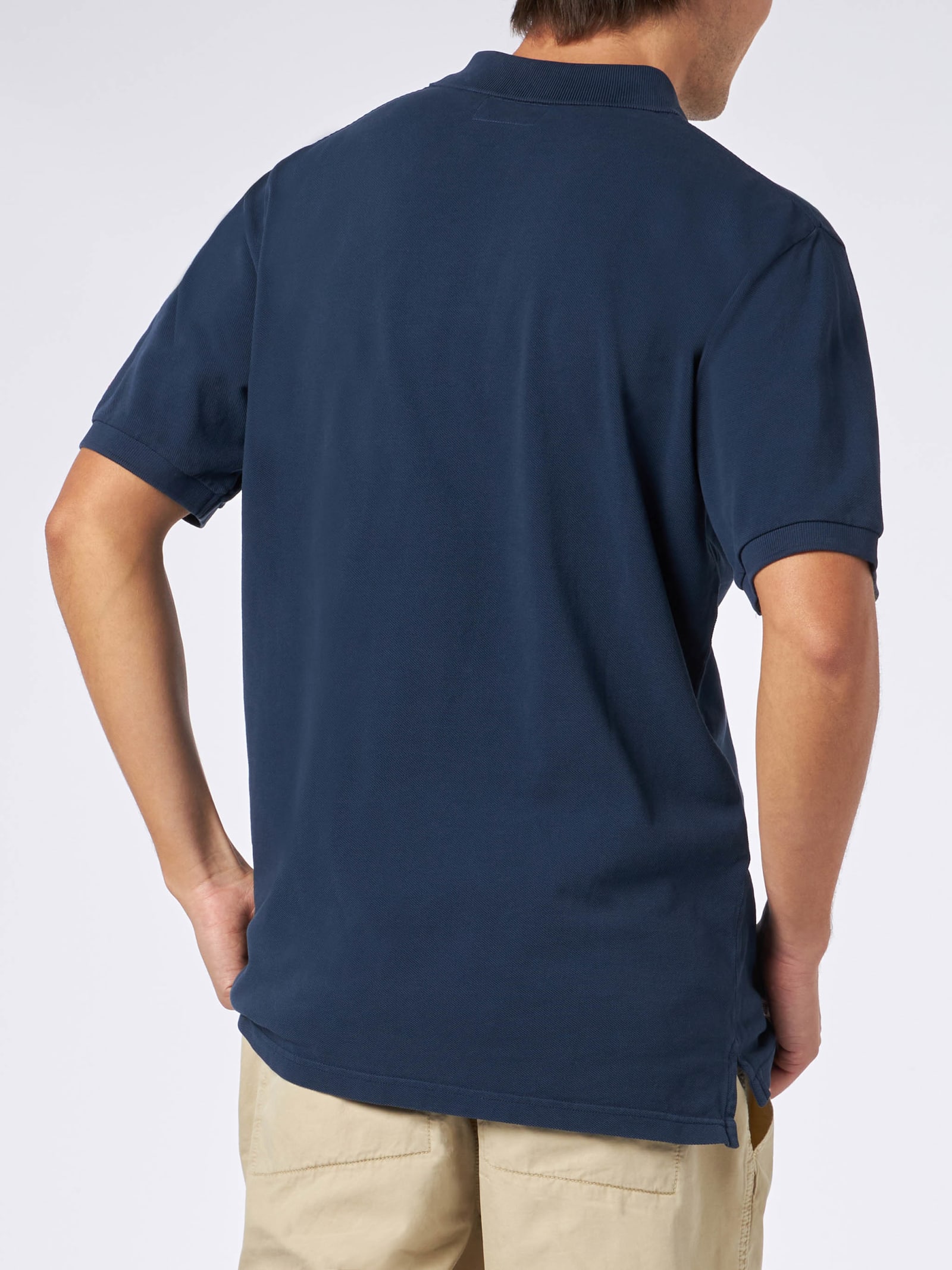 Mc2 Saint Barth Man Blue Piquet Polo With St. Barth Logo And Vintage Effect In Blue