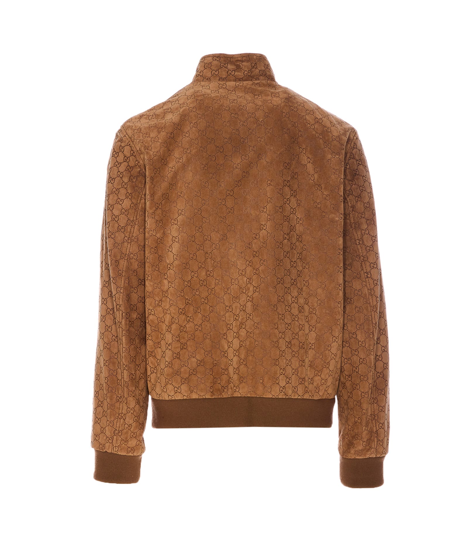 Gucci Brown Jacket With All-over Embossed Gg Motif And Collar With Buttons In Suede Man In Brown