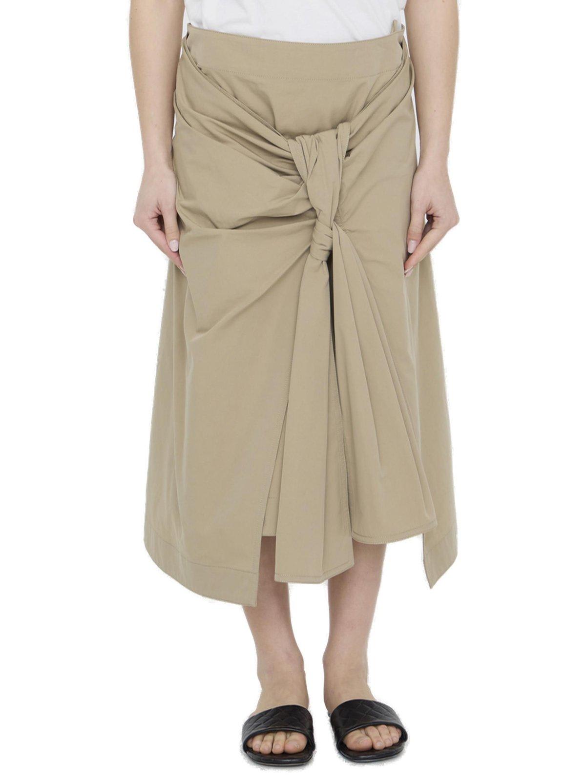 Shop Bottega Veneta Asymmetric Hem Midi Skirt In Sabbia