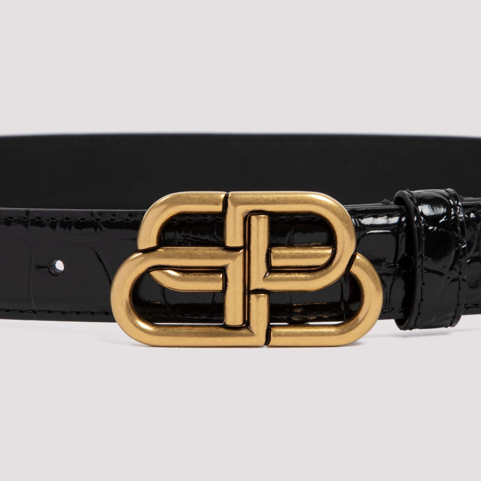 Balenciaga Crocodile Texture Belt With Gold-tone Interlocking Buckle