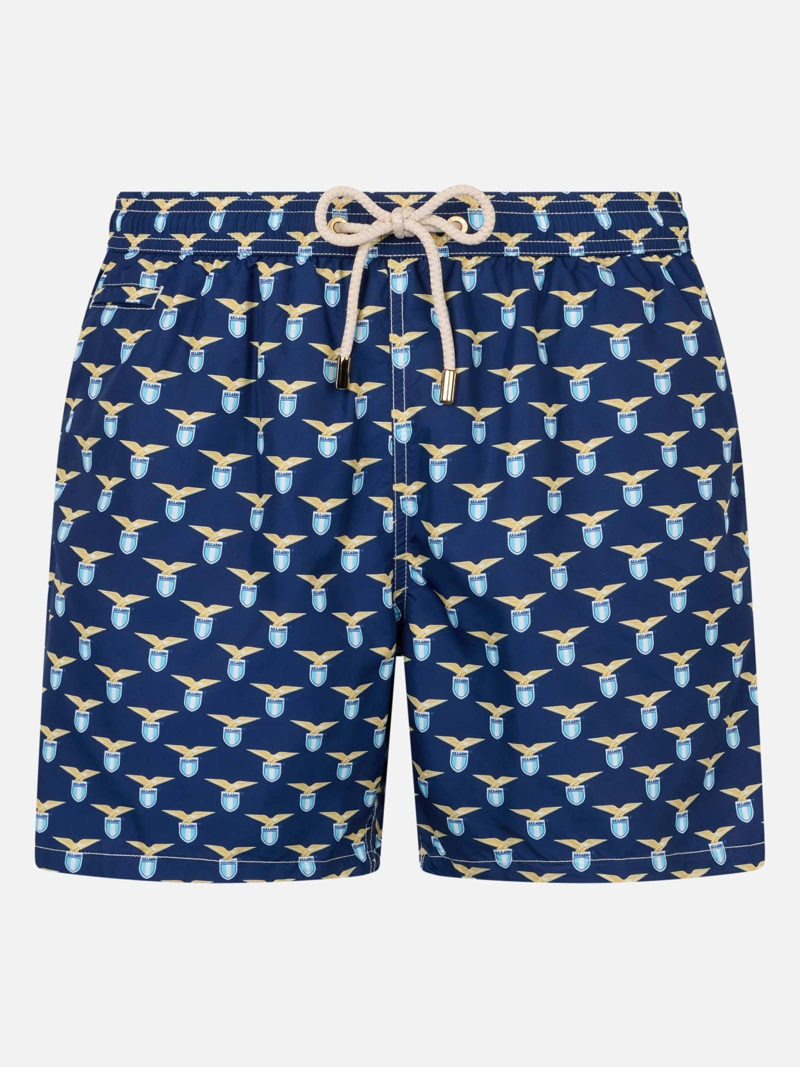 Mc2 Saint Barth Man Lightweight Fabric Swim Shorts With Lazio Logo Print Ss Lazio Special Edition In Blue