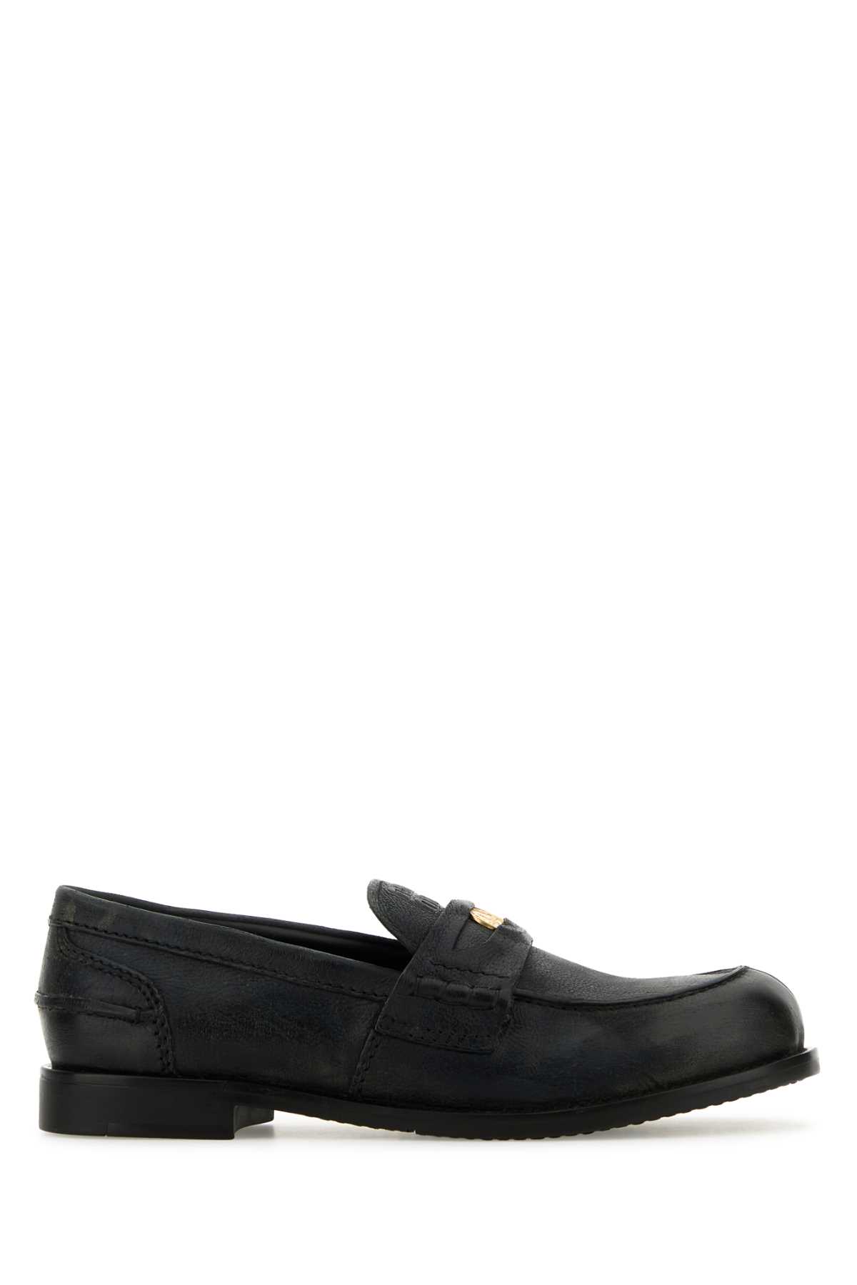 Miu Miu Round Toe Leather Loafers With Rubber Sole In Black
