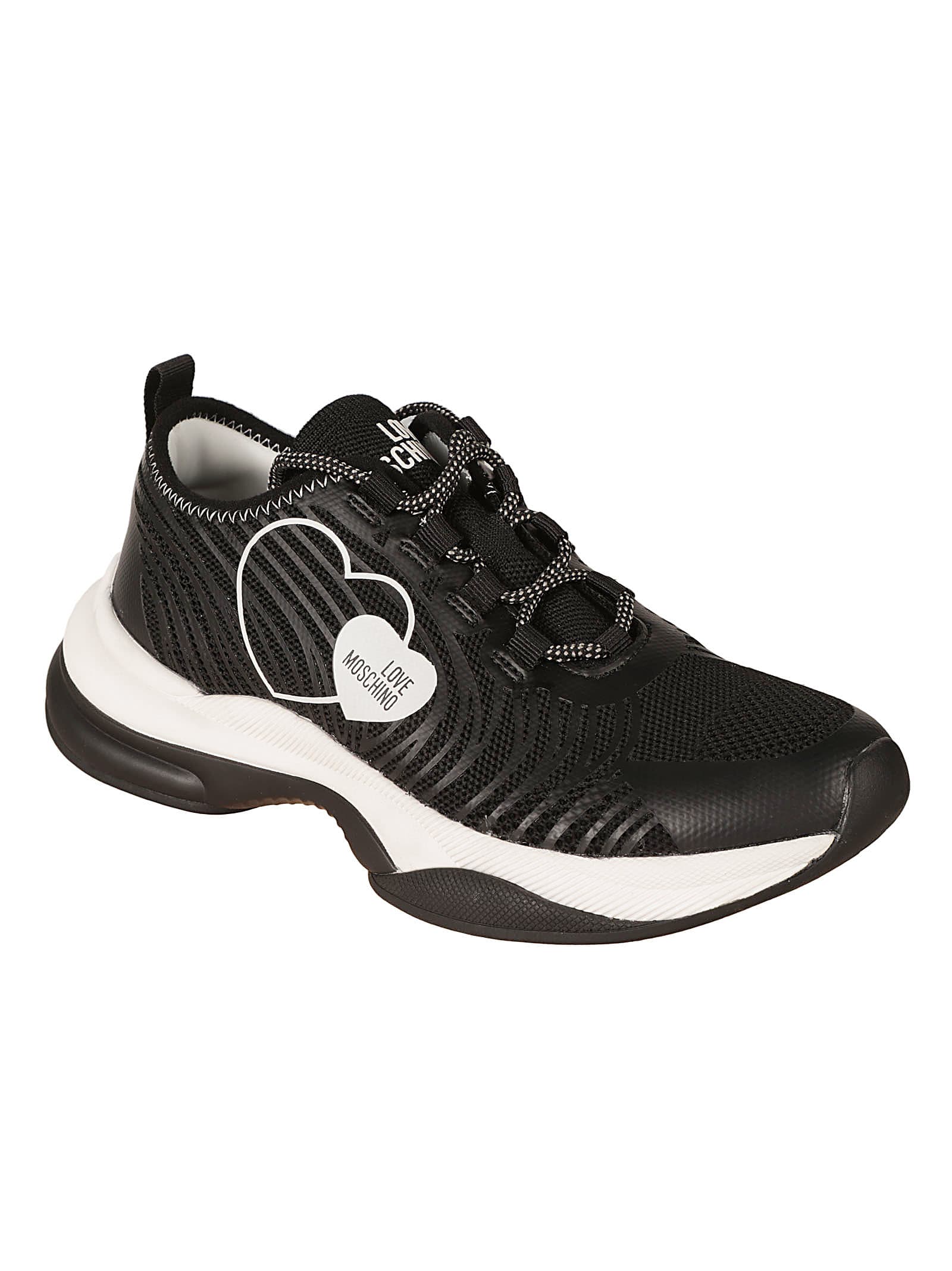 Shop Love Moschino Mesh Paneled Logo Sneakers In Black