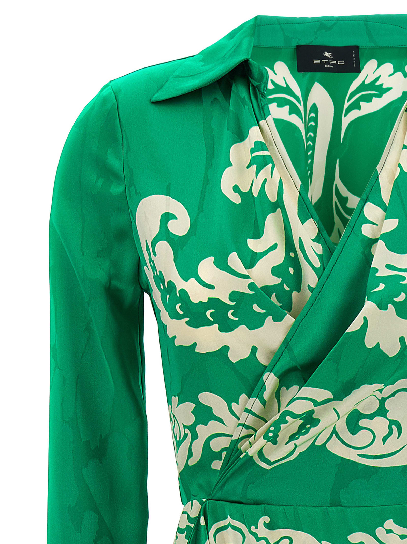 Etro Wrap-effect Draped Printed Satin-jacquard Midi Dress In