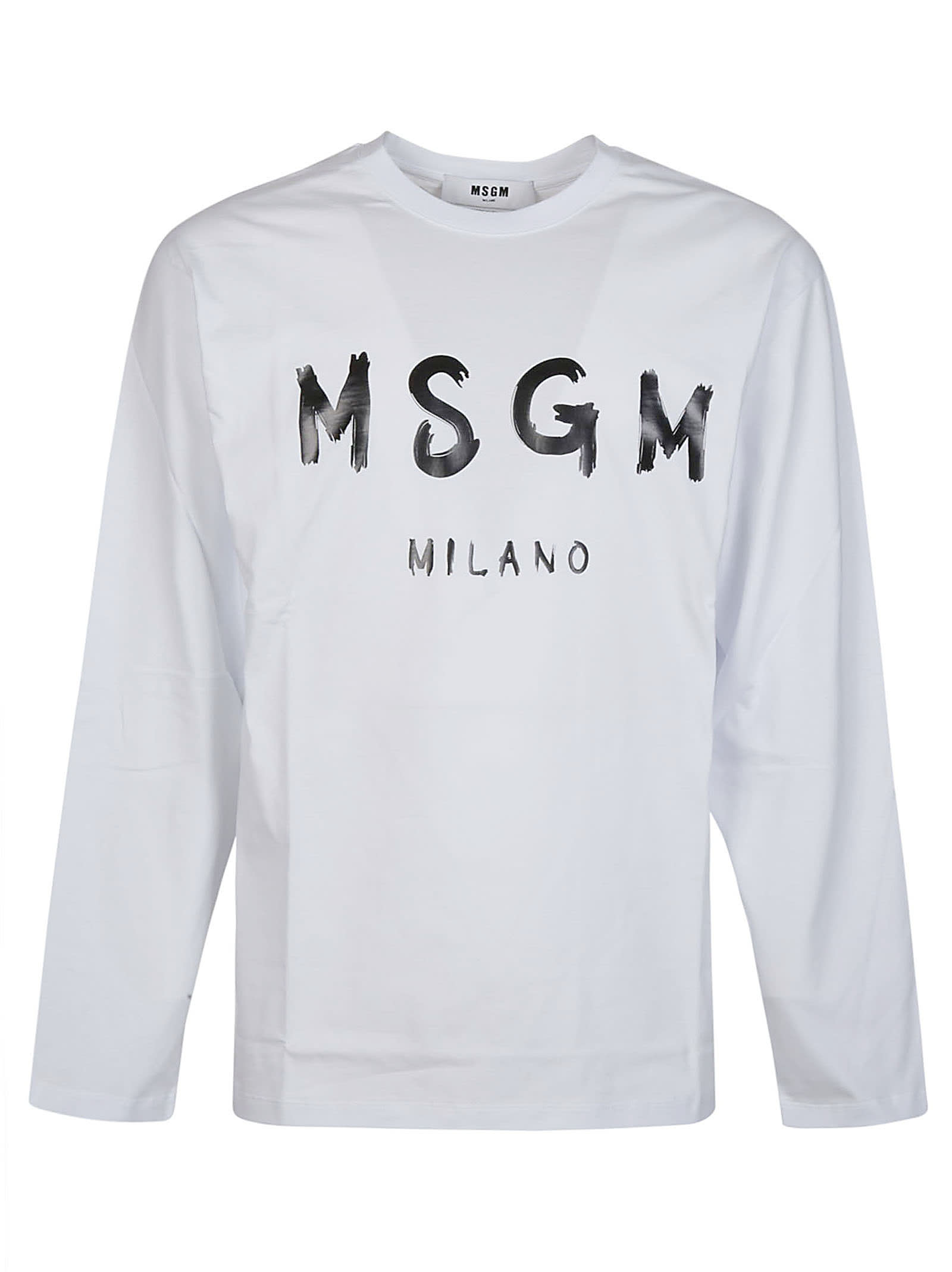 Shop Msgm Logo Print Long Sleeve T-shirt In Optical White