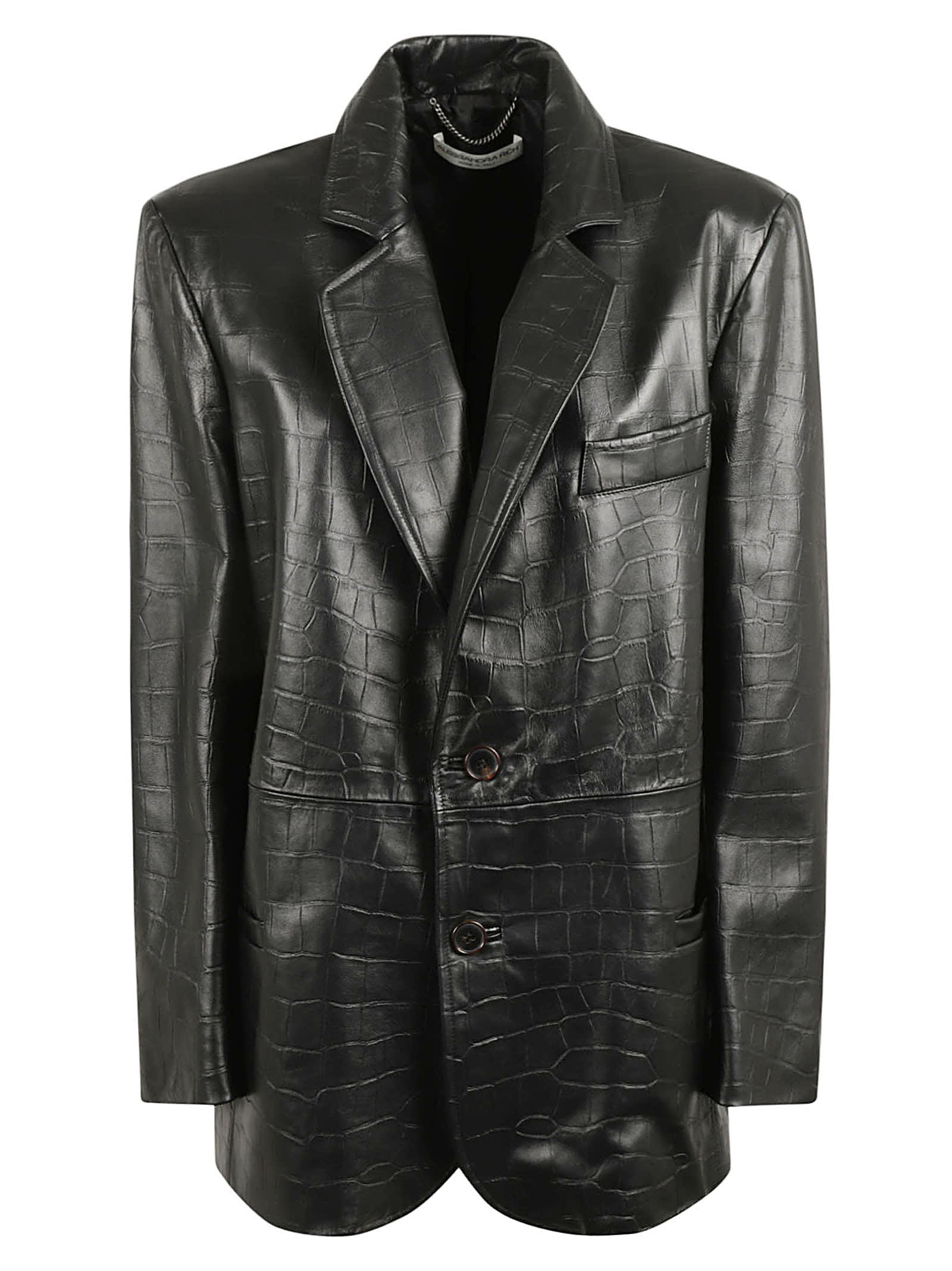 Alessandra Rich Oversized Croco Embossed Leather Jacket
