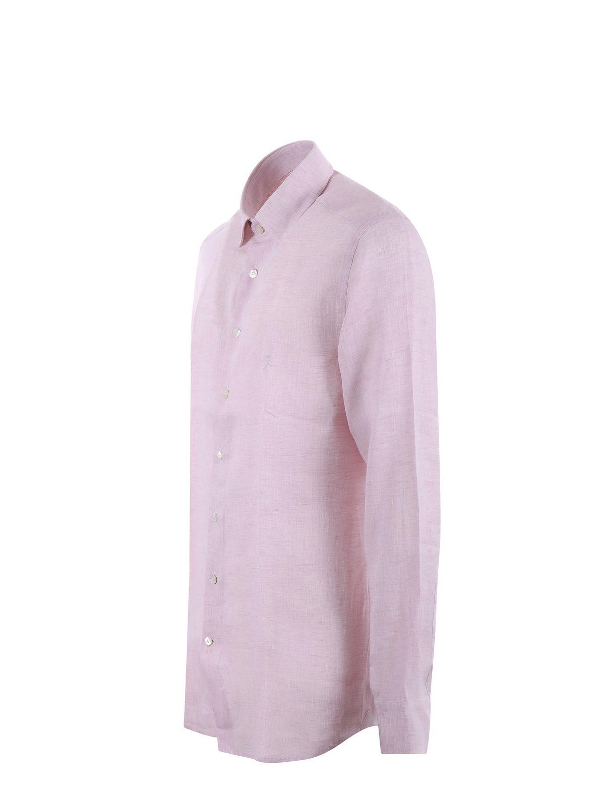 Etro Pegaso-embroidered Long-sleeved Shirt In Pink