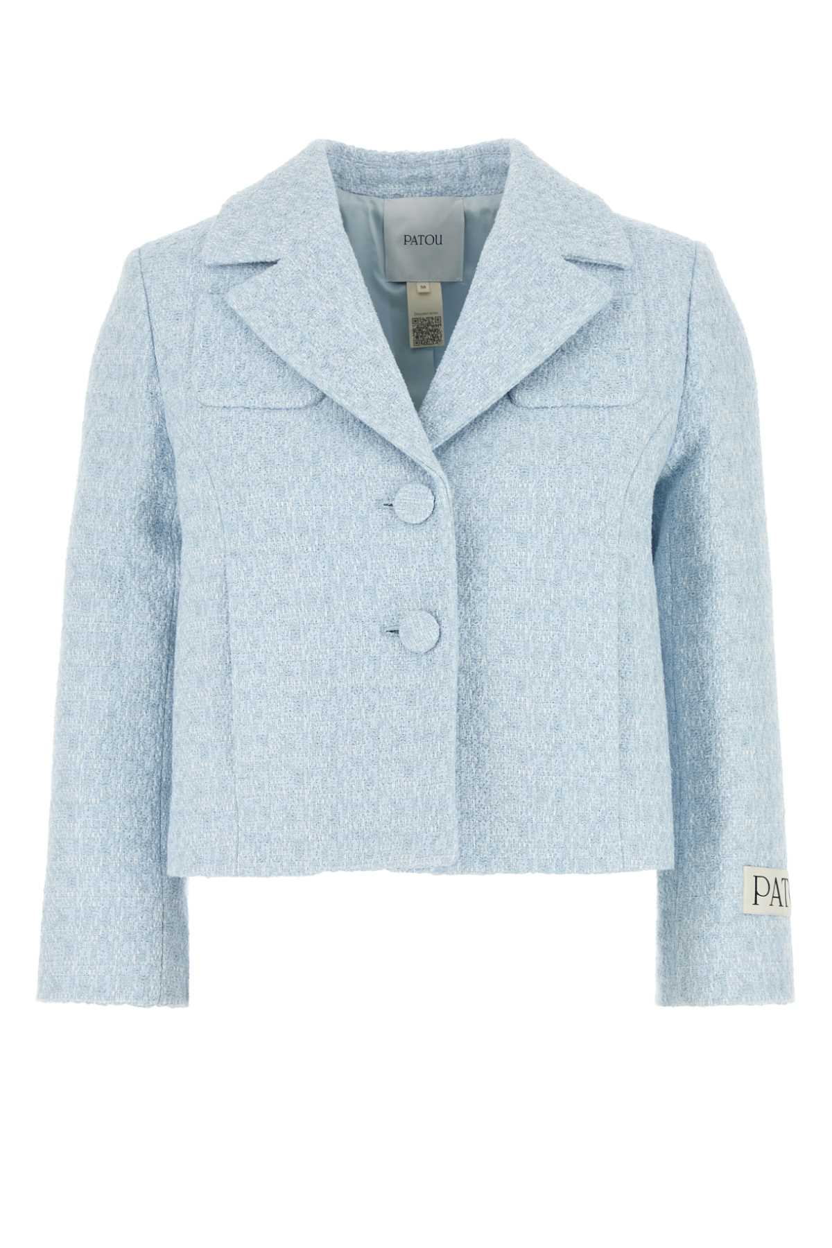 Melange Pastel Light Blue Cotton Blend Blazer