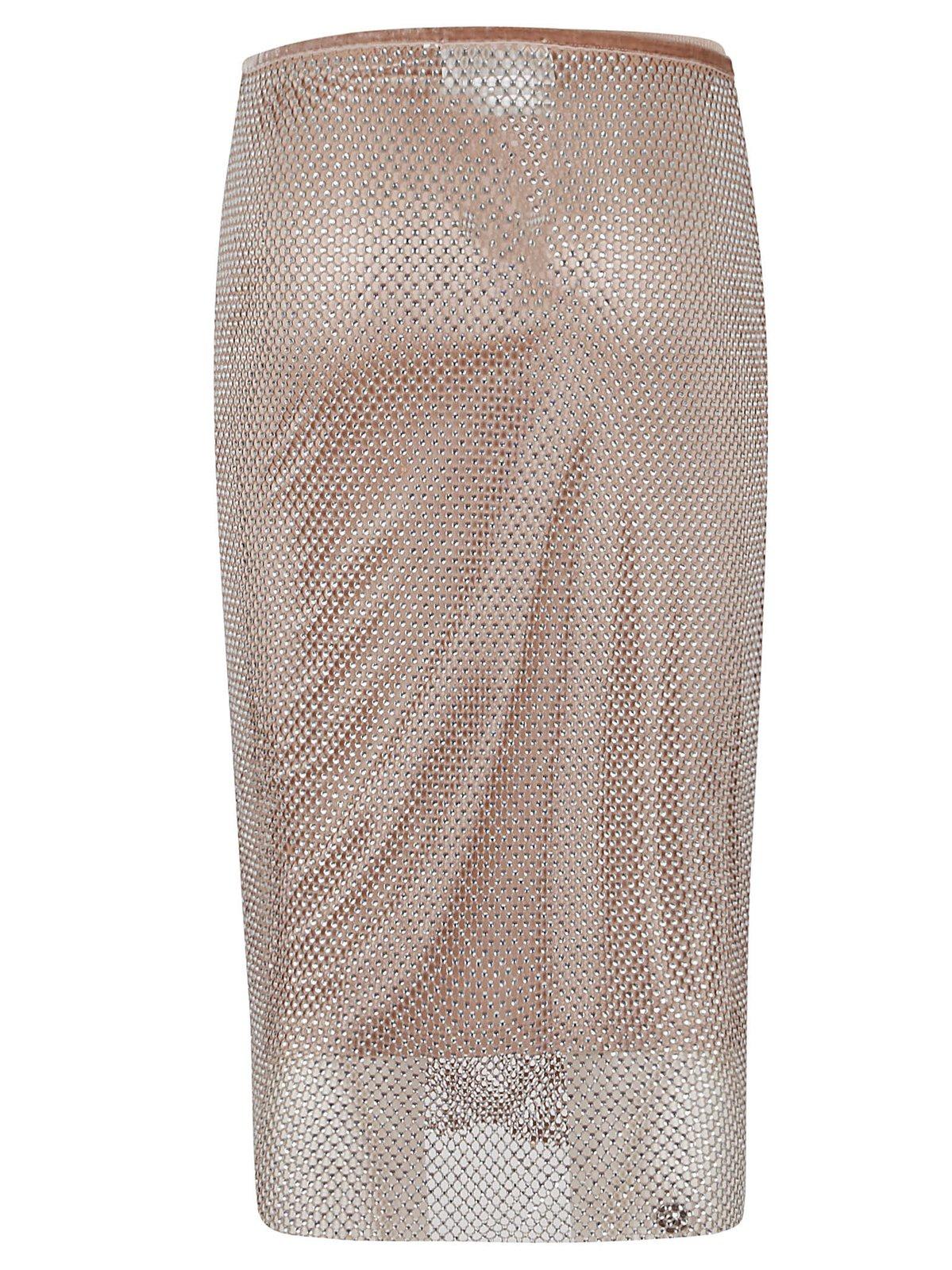 Shop Sportmax Embellished Meshed Skirt In Nude