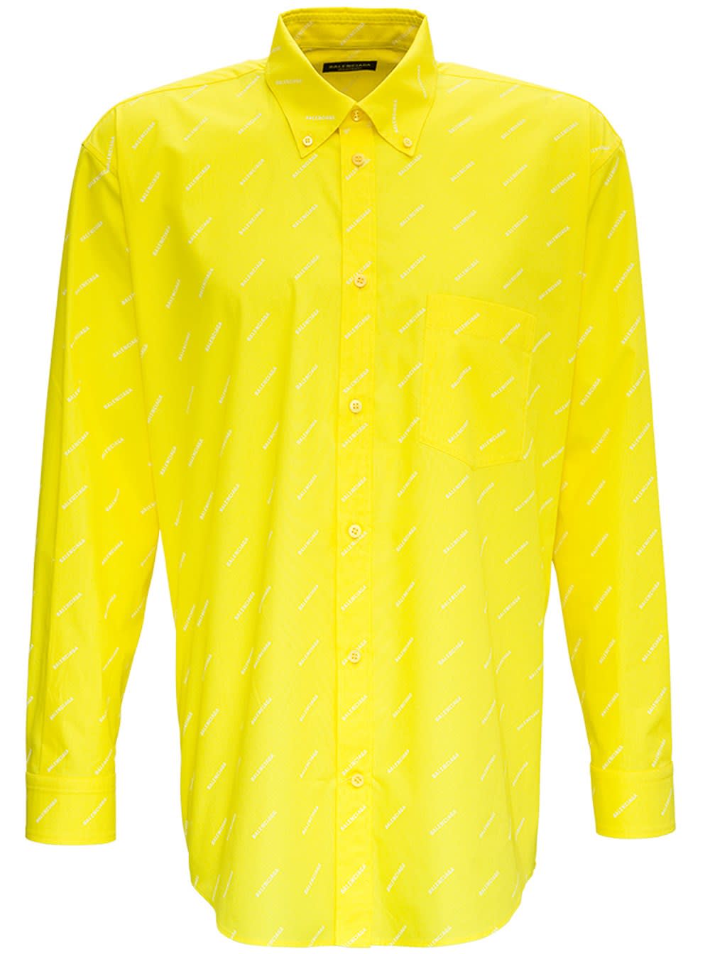 Balenciaga Yellow Cotton Shirt With Allover Logo Print