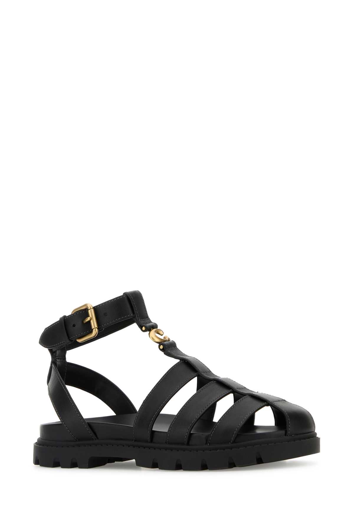 COACH BLACK LEATHER FISHERMAN SANDALS