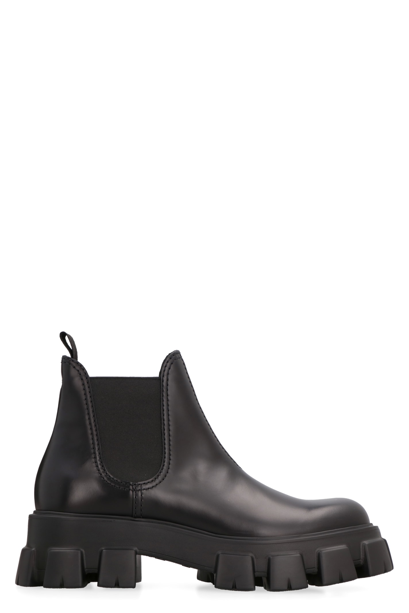Shop Prada Monolith Leather Ankle Boots In Black