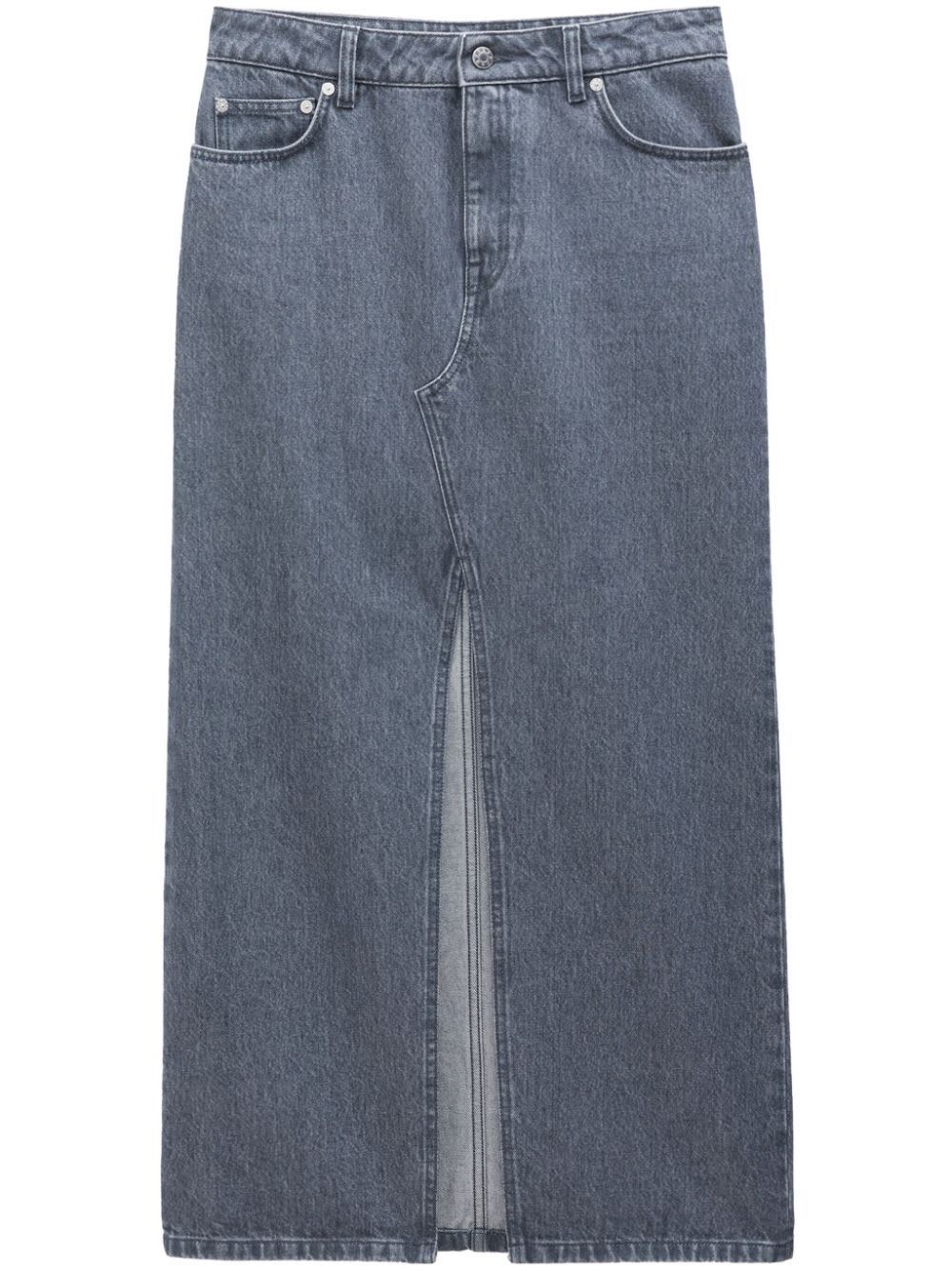 Filippa K Long Slit Denim Skirt In Blue