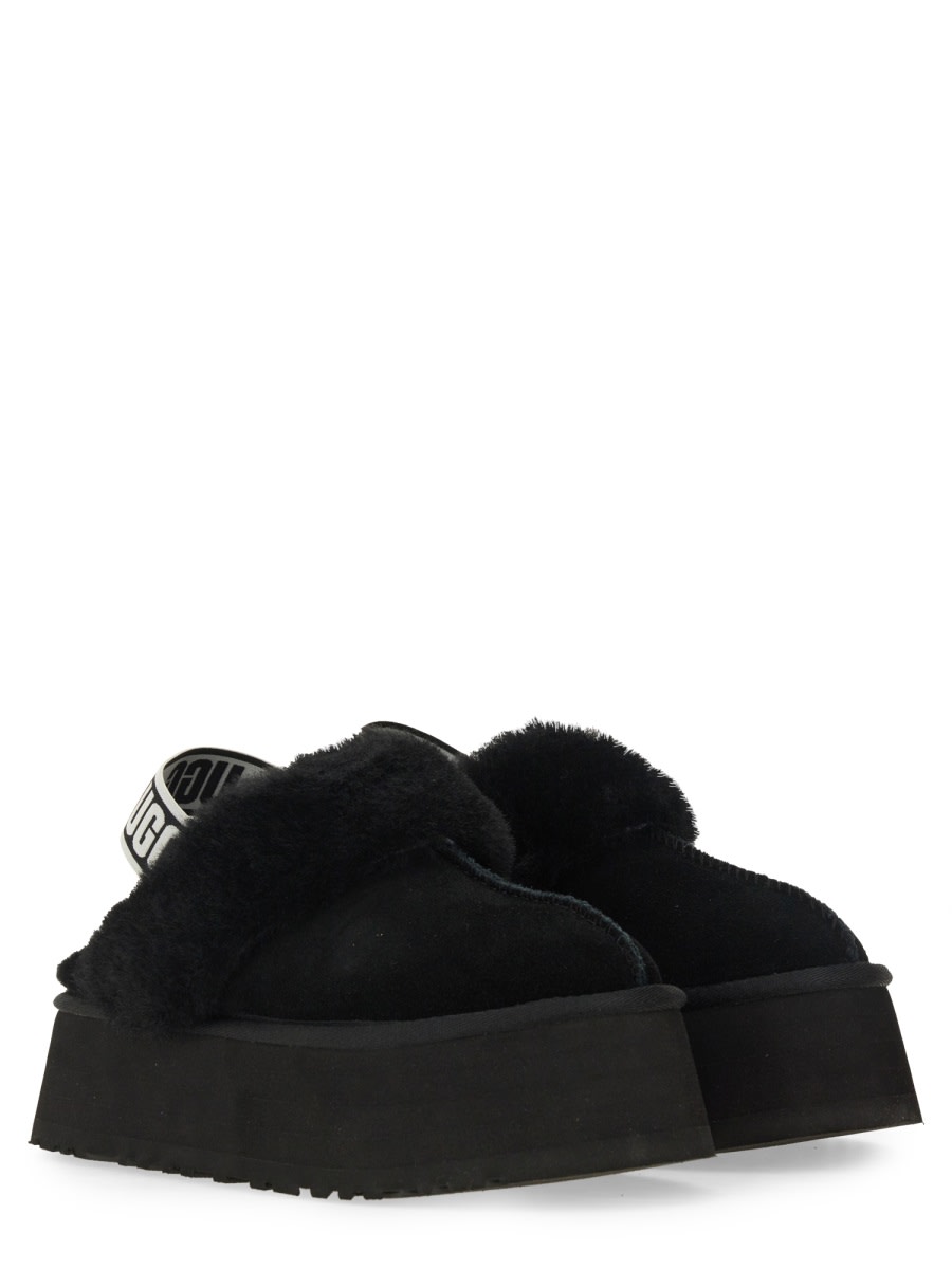 Ugg Black Leather Clog With Faux Fur And Elastic Back  In Black