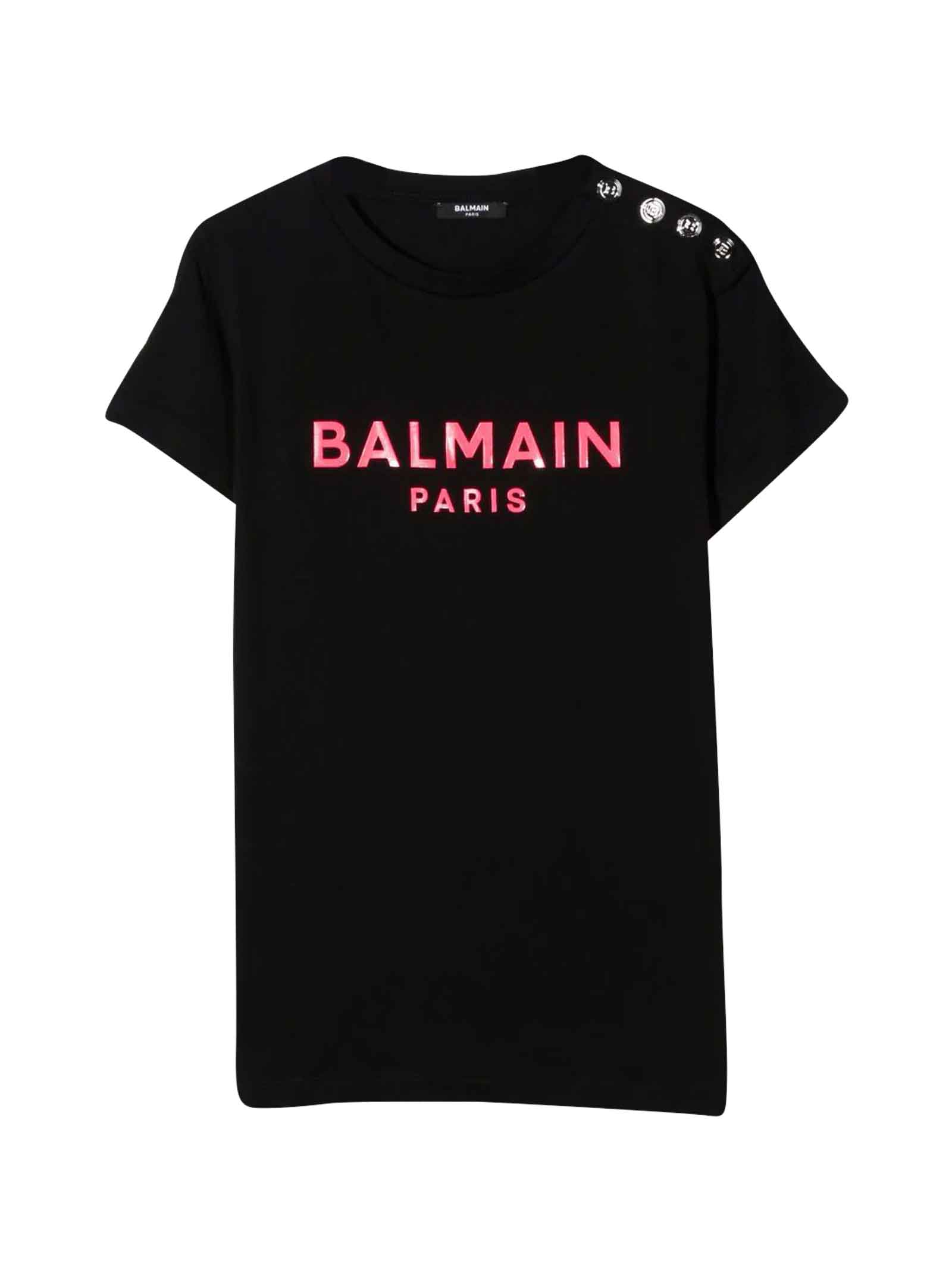 Balmain black t-shirt with fucsia print