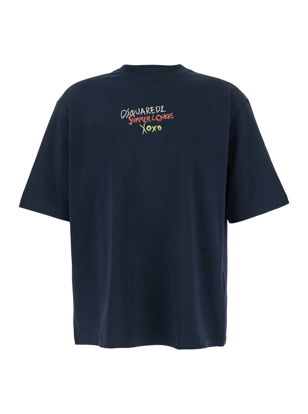 Blue T Shirt With Round Neck And Embroidered Logo On The Front In Cotton Woman