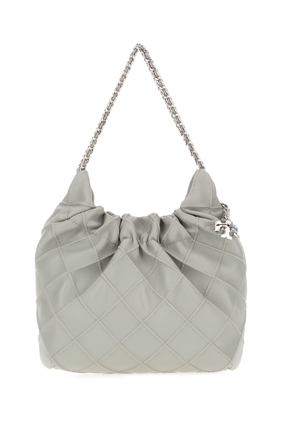 Tory Burch Grey Nappa Leather Mini Fleming Bucket Bag