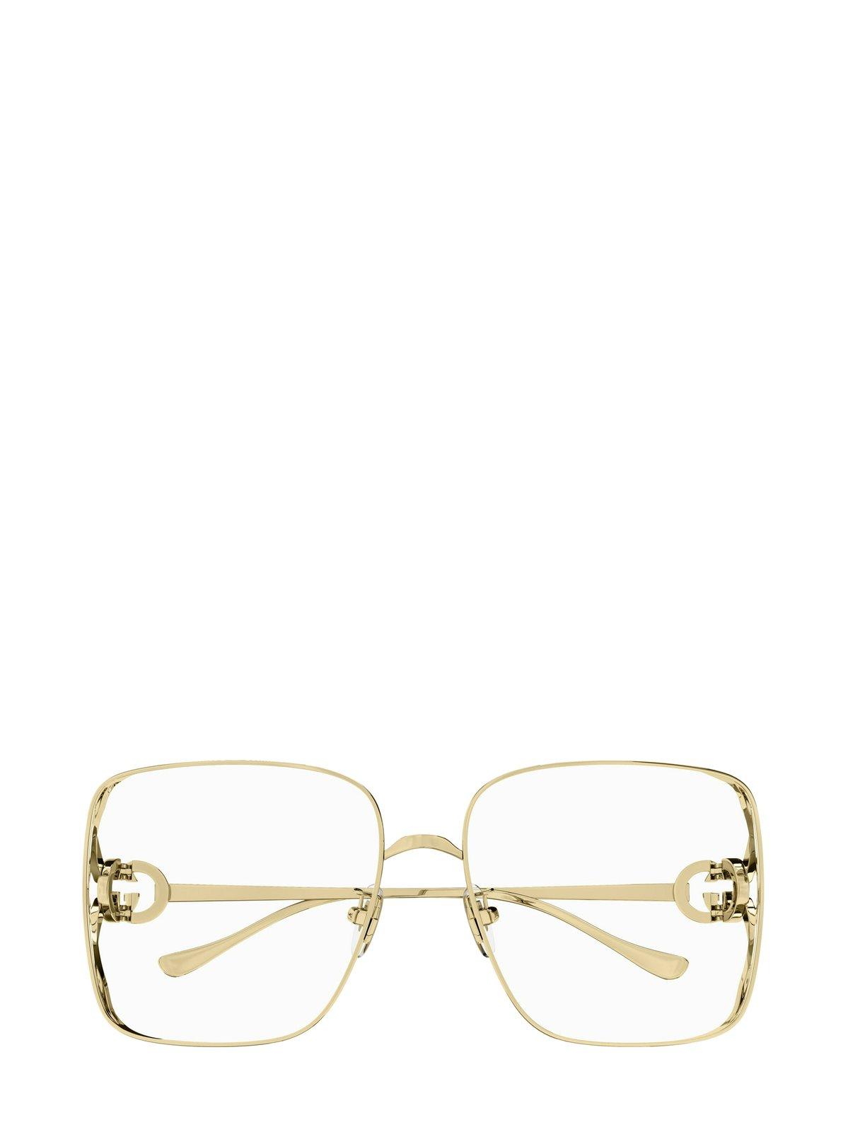 Shop Gucci Oversized Rectangular Frame Glasses In 002 Gold Gold Transparent