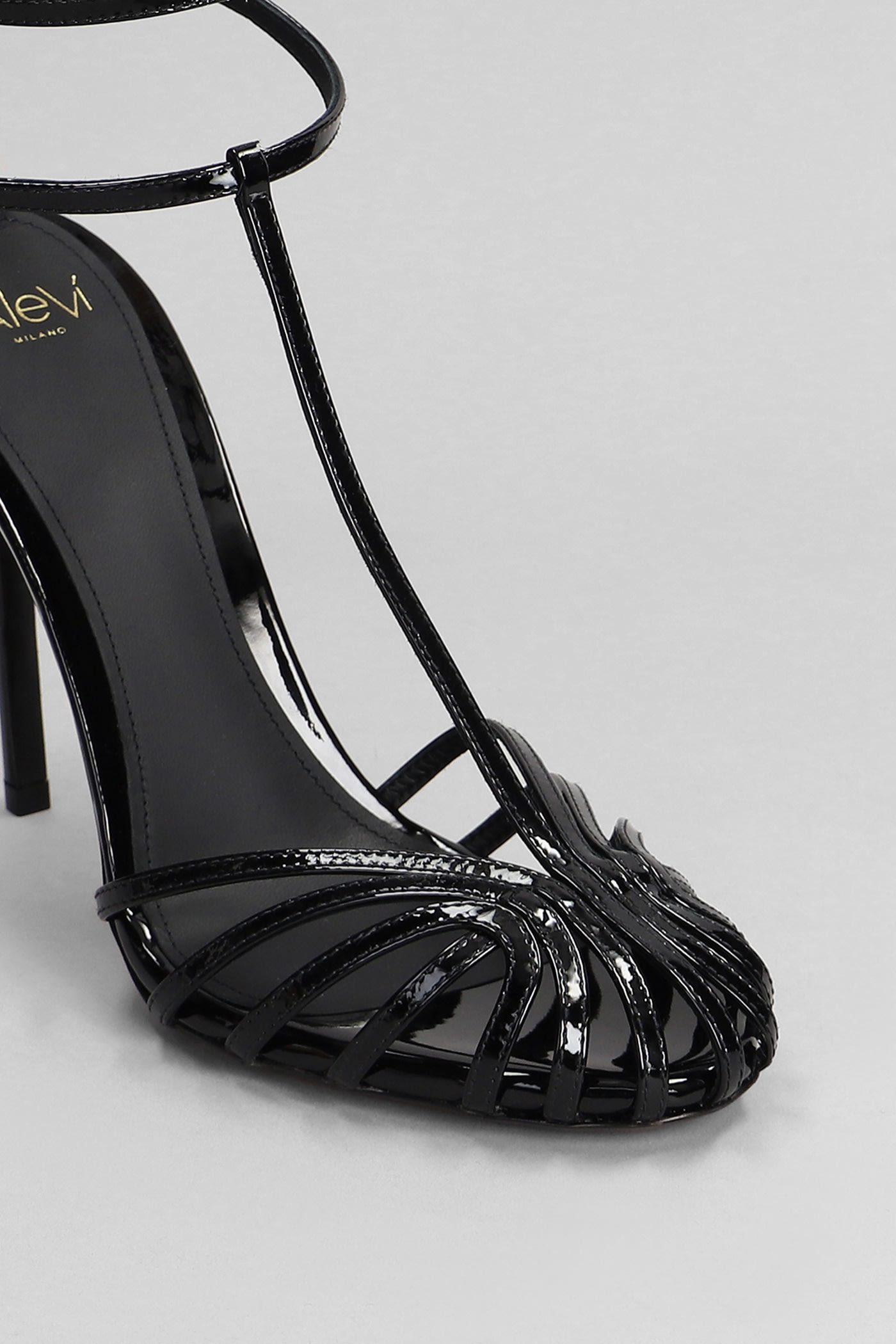 Shop Alevì Stella 110 Sandals In Black Patent Leather